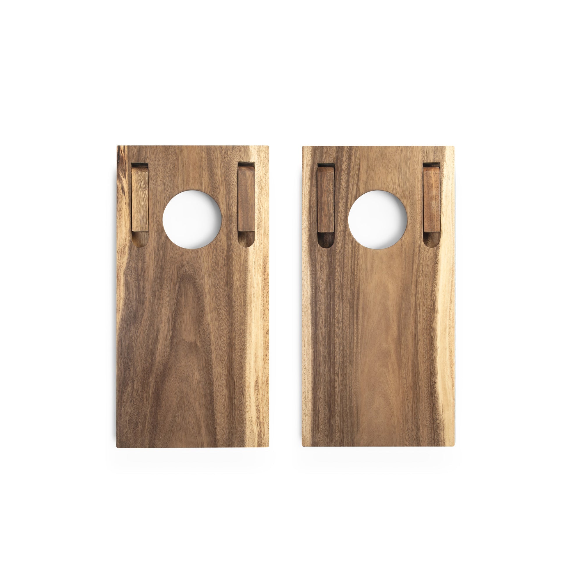 1ft x 2ft Studio Series Acacia Wood Travel Cornhole Set | Natural Grain Finish - EGCH12SLE-01-WB | Elakai Outdoor