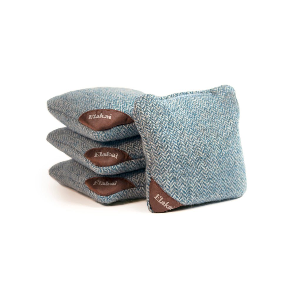 4 - in Travel Herringbone Cornhole Bags | Premium All - Weather Collection - Sky Blue EGCB44H-02 | Elakai Outdoor