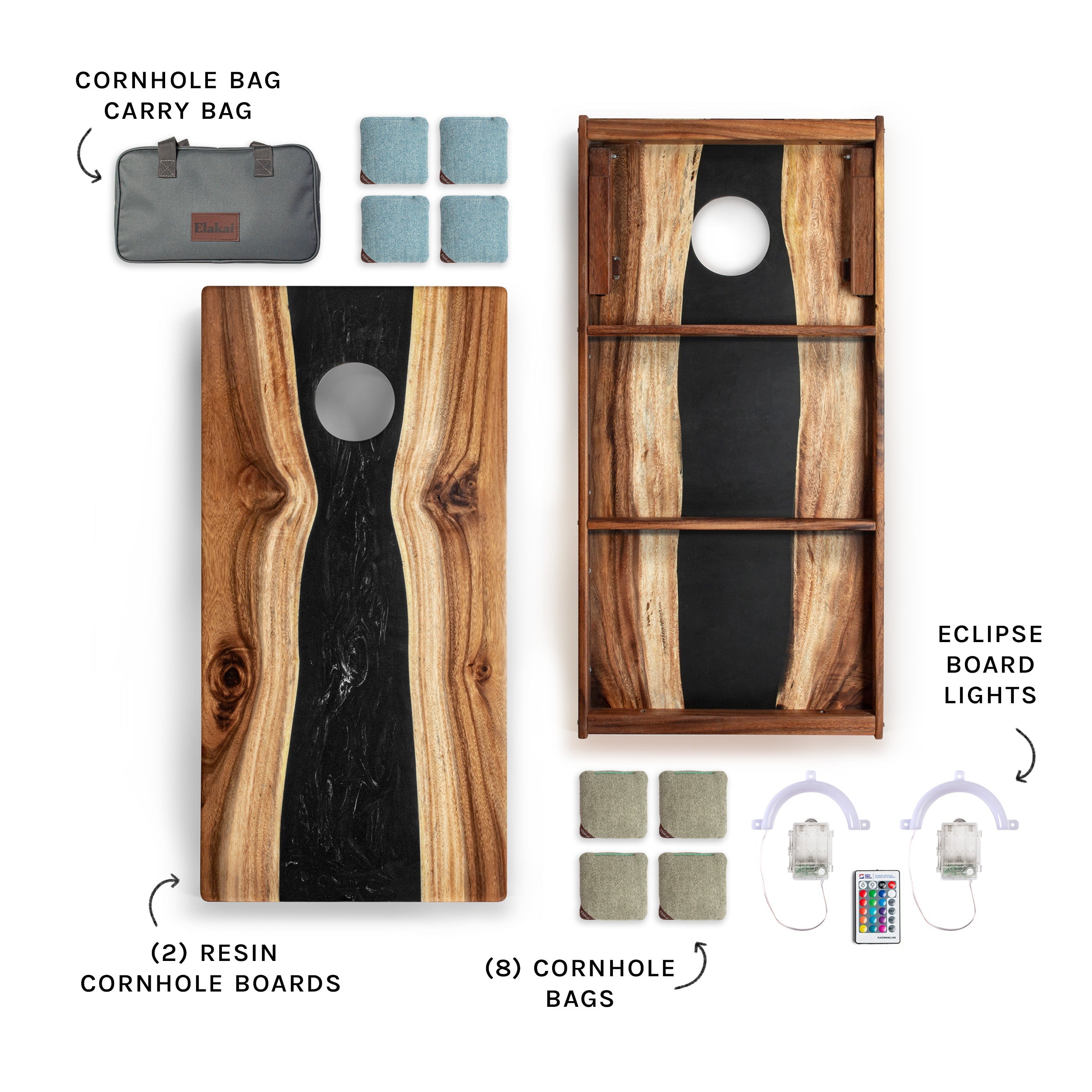 Live Edge Resin Black | Artisan Curated Cornhole Set - | Elakai Outdoor