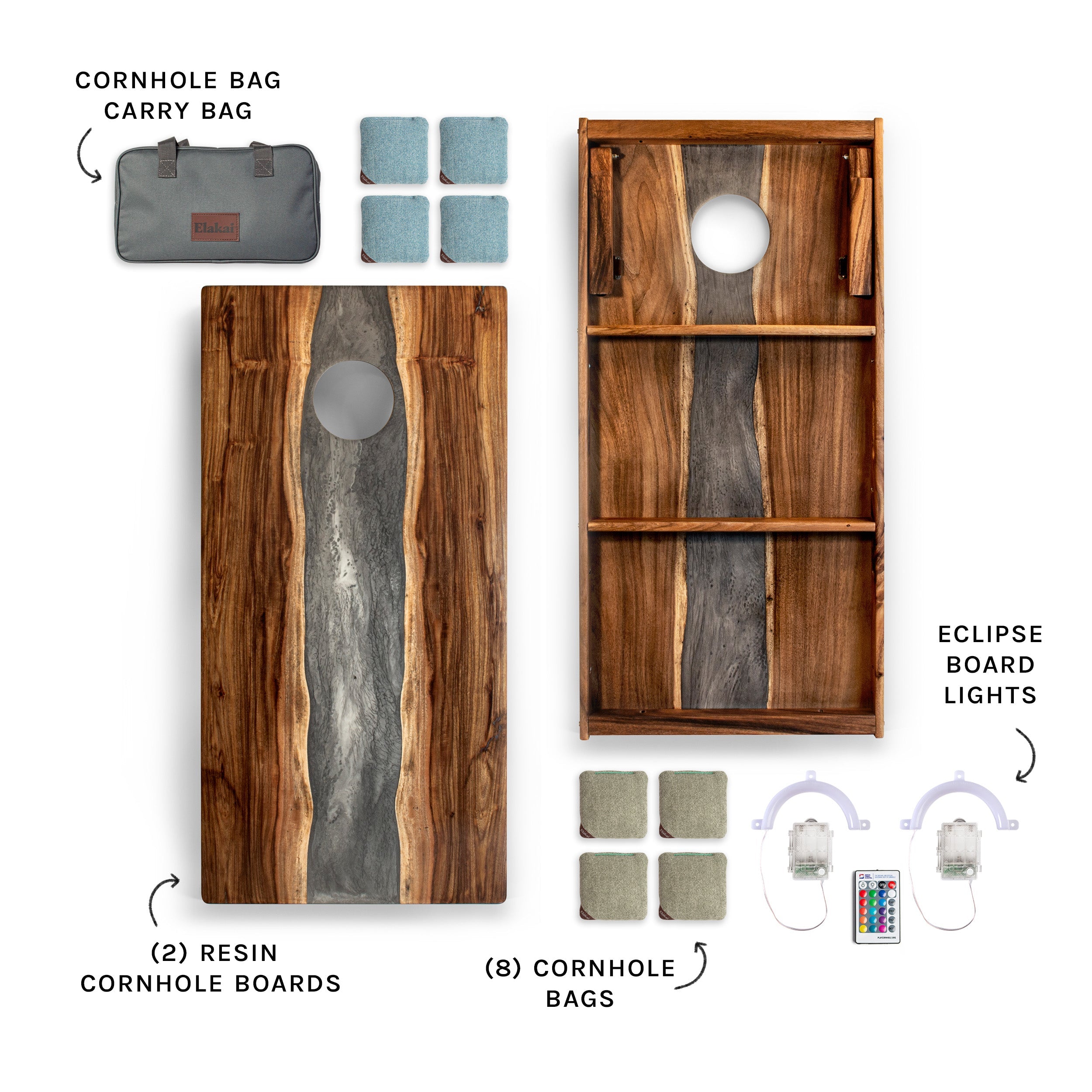 Live Edge Resin Gray Stone | Artisan Curated Cornhole Set - | Elakai Outdoor