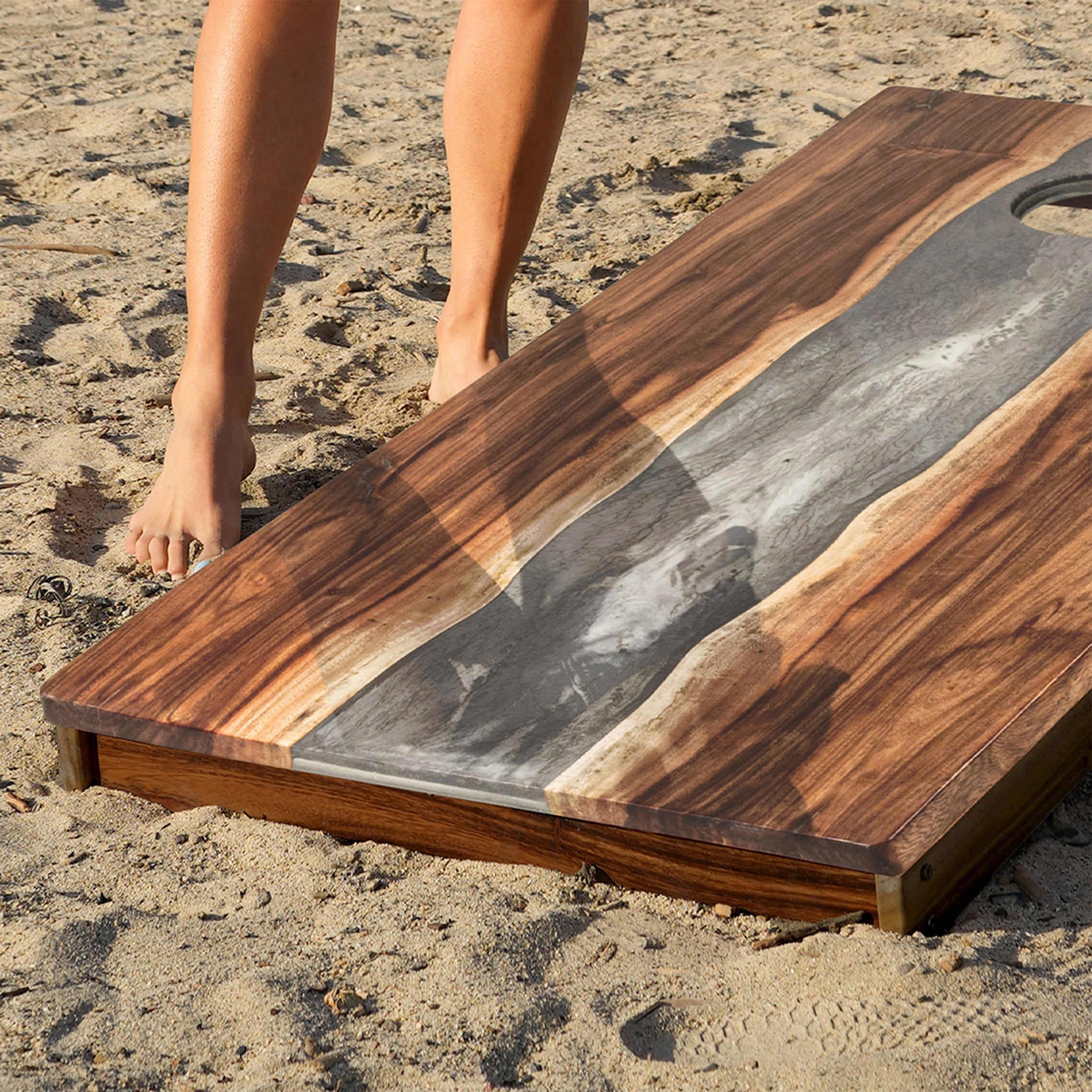 Live Edge Resin Gray Stone | Artisan Curated Cornhole Set - | Elakai Outdoor