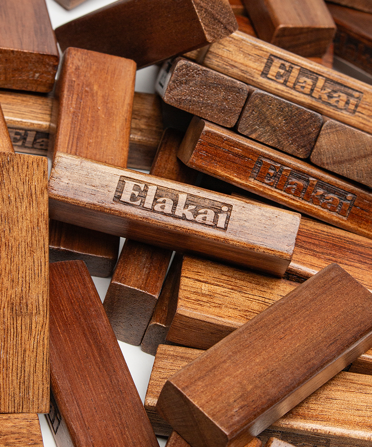 Close-up of Mini Mountain Blocks crafted from solid acacia wood.