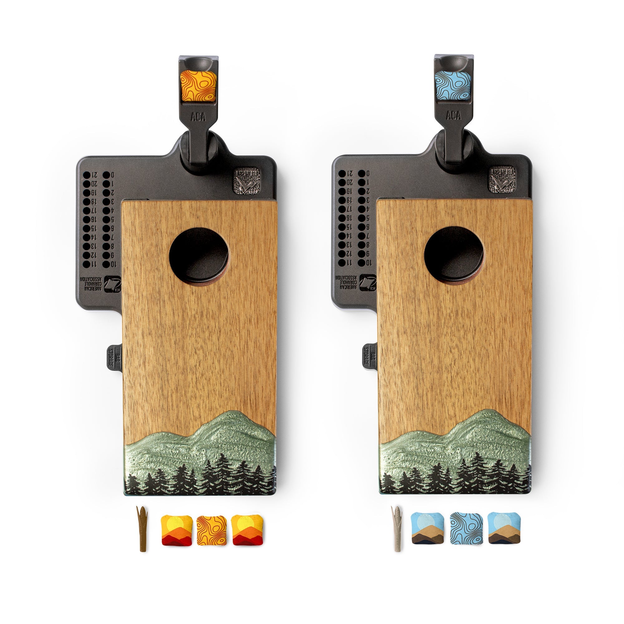 Mini Tabletop Resin & Wood Cornhole Set | Mountain Collection - Green EGDC-11 | Elakai Outdoor