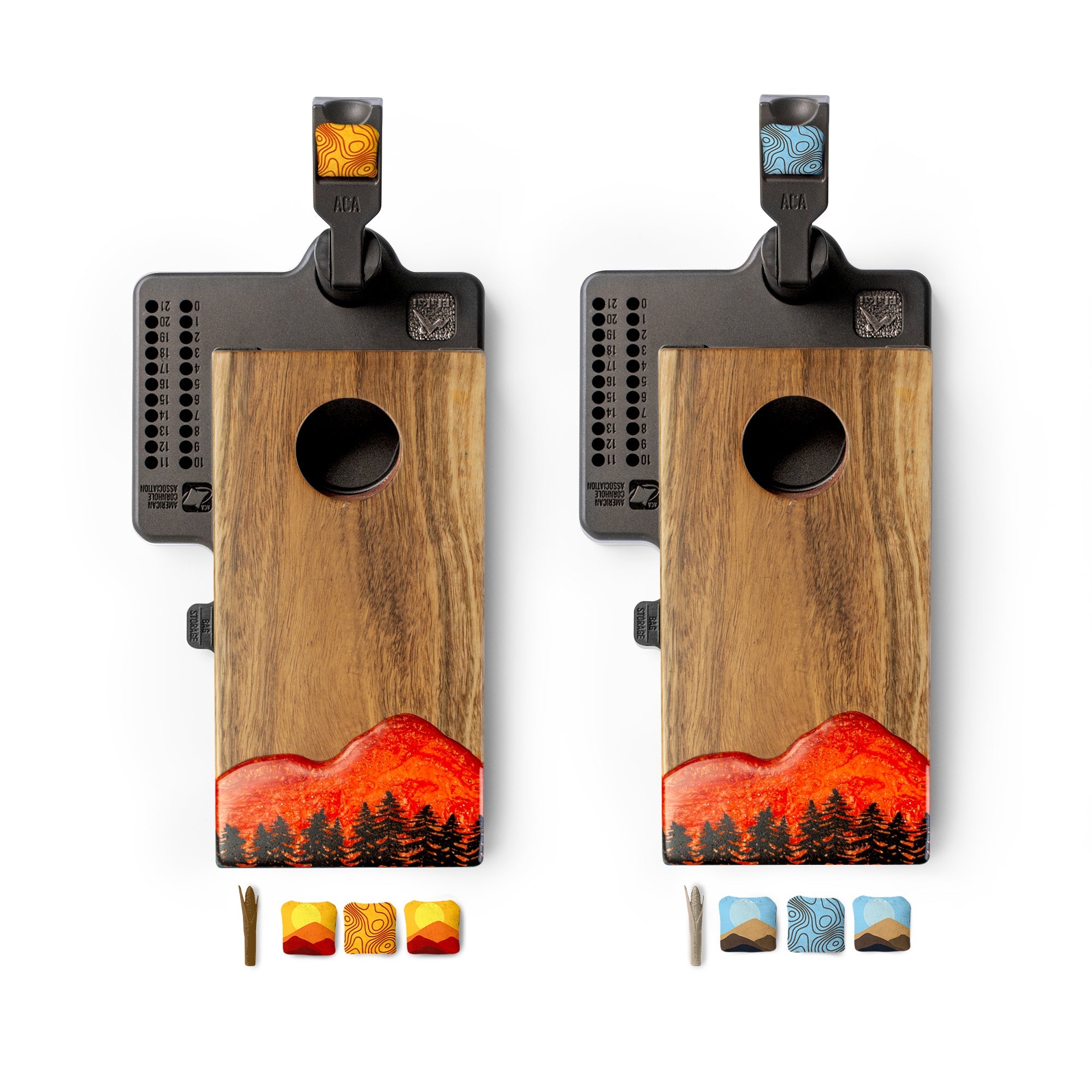 Mini Tabletop Resin & Wood Cornhole Set | Mountain Collection - Orange EGDC-12 | Elakai Outdoor