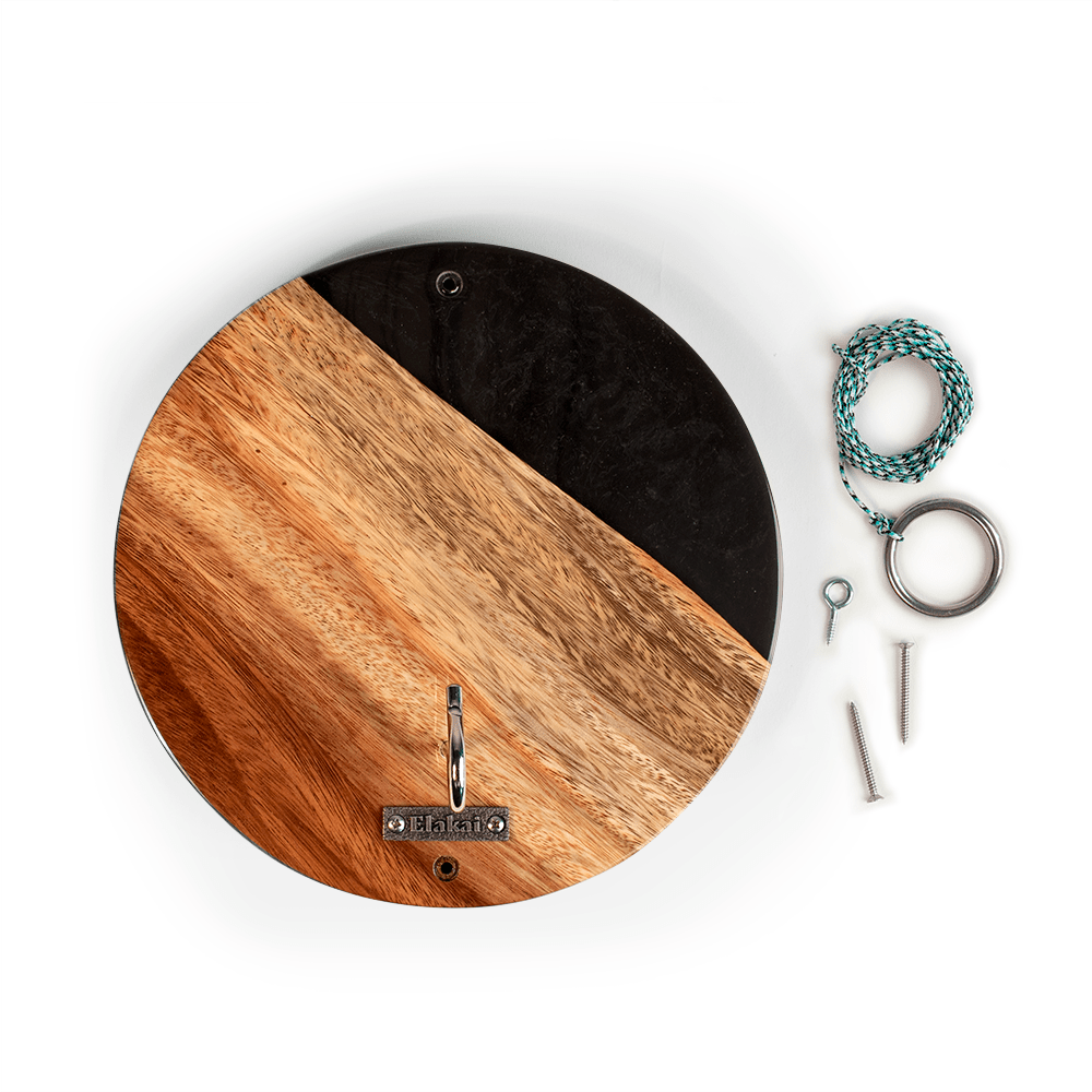 One of a Kind Black Epoxy Resin Live - Edge Wood Hook and Ring Toss Game - EGHRCRLE-11 | Elakai Outdoor