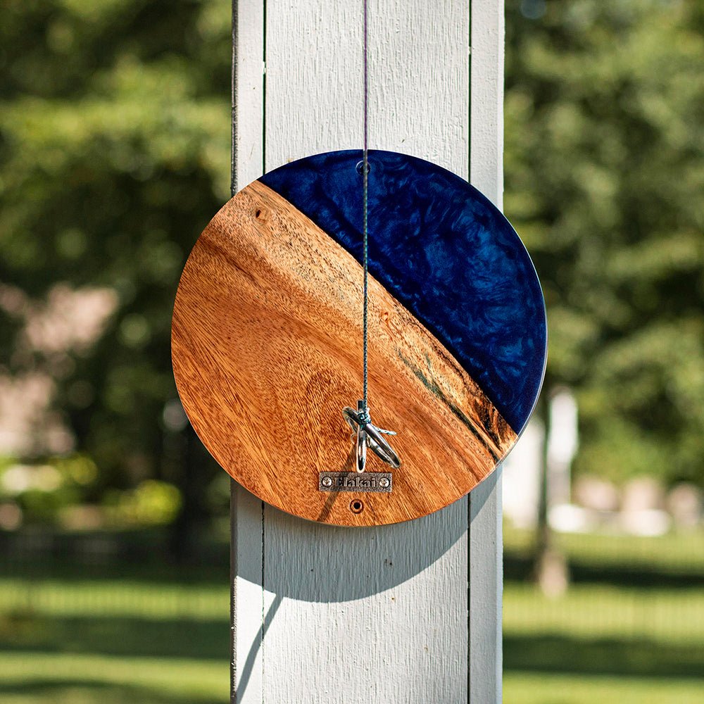 One of a Kind Blue Pearl Epoxy Resin Live - Edge Wood Hook and Ring Toss Game - EGHRCRLE-00 | Elakai Outdoor