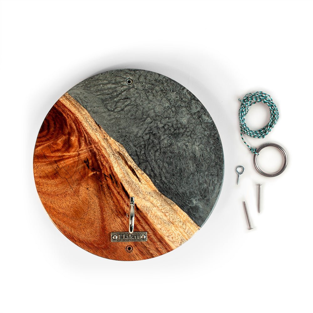 One of a Kind Gray Stone Epoxy Resin Live - Edge Wood Hook and Ring Toss Game - EGHRCRLE-10 | Elakai Outdoor