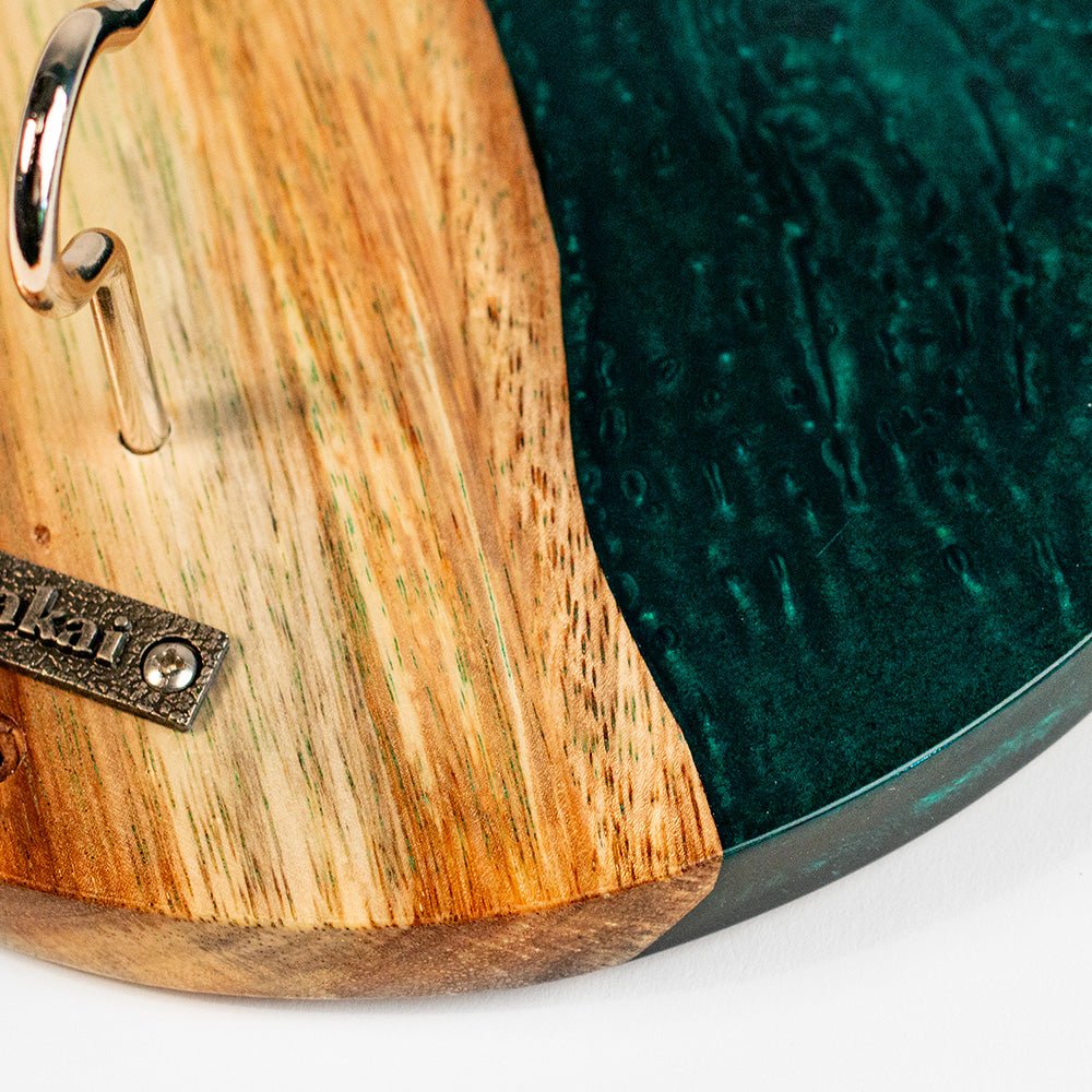One of a Kind Green Pearl Epoxy Resin Live - Edge Wood Hook and Ring Toss Game - EGHRCRLE-01 | Elakai Outdoor