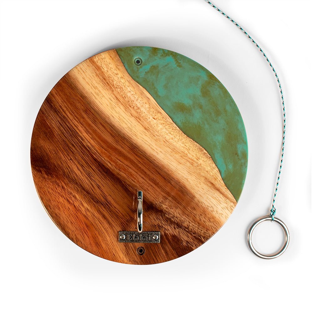 One of a Kind Teal and Orange Pearl Epoxy Resin Live - Edge Wood Hook and Ring Toss Game - EGHRCRLE-09 | Elakai Outdoor