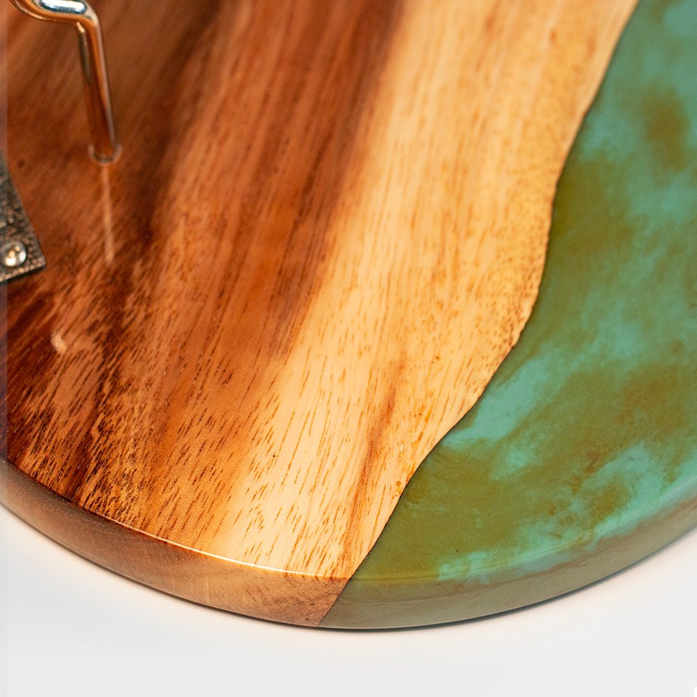 One of a Kind Teal and Orange Pearl Epoxy Resin Live - Edge Wood Hook and Ring Toss Game - EGHRCRLE-09 | Elakai Outdoor