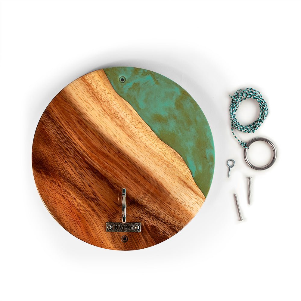 One of a Kind Teal and Orange Pearl Epoxy Resin Live - Edge Wood Hook and Ring Toss Game - EGHRCRLE-09 | Elakai Outdoor