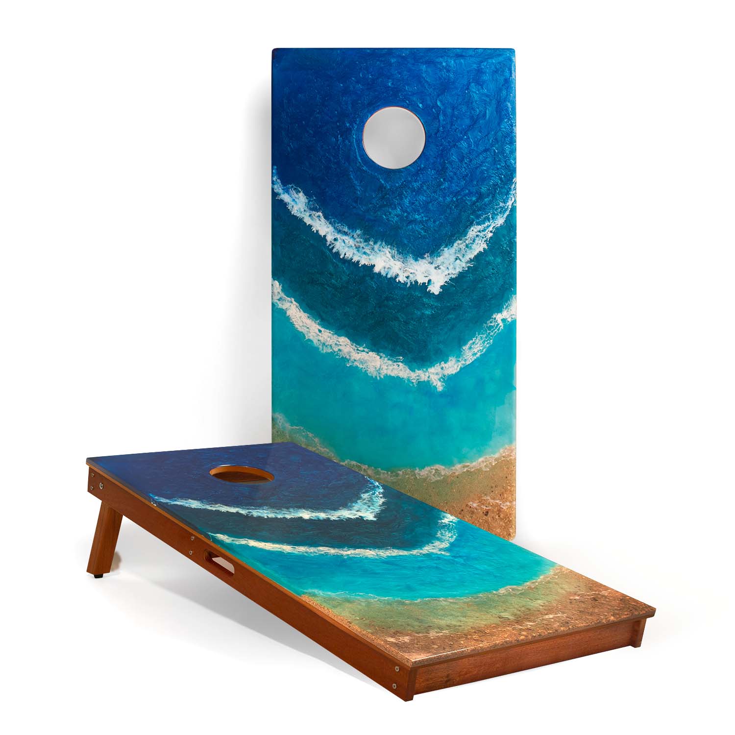 Studio Series Beach Resin cornhole boards set with ocean wave resin design