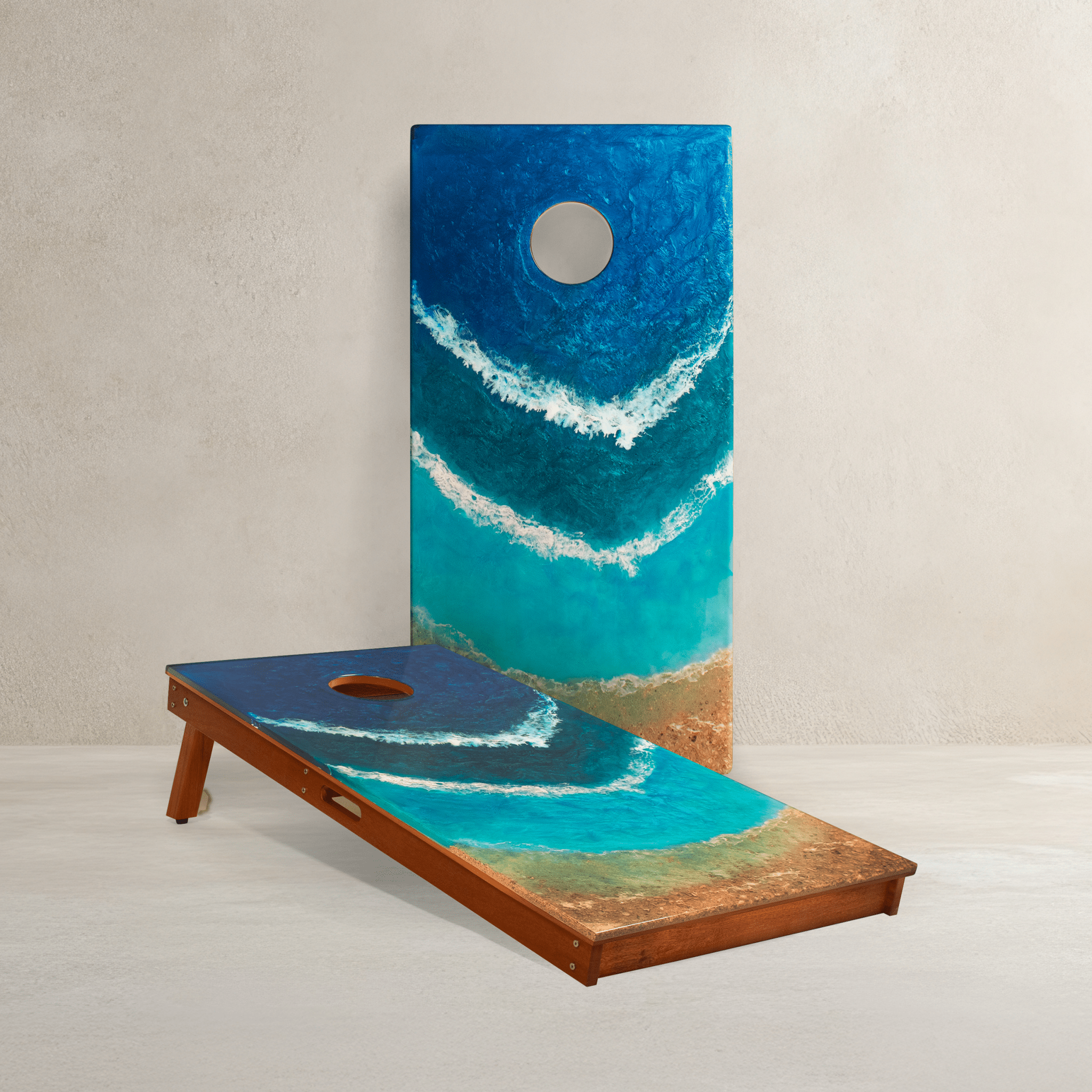 Backyard Art You Can Play: Inside the Studio Series Beach Resin Cornhole Boards - Elakai Outdoor