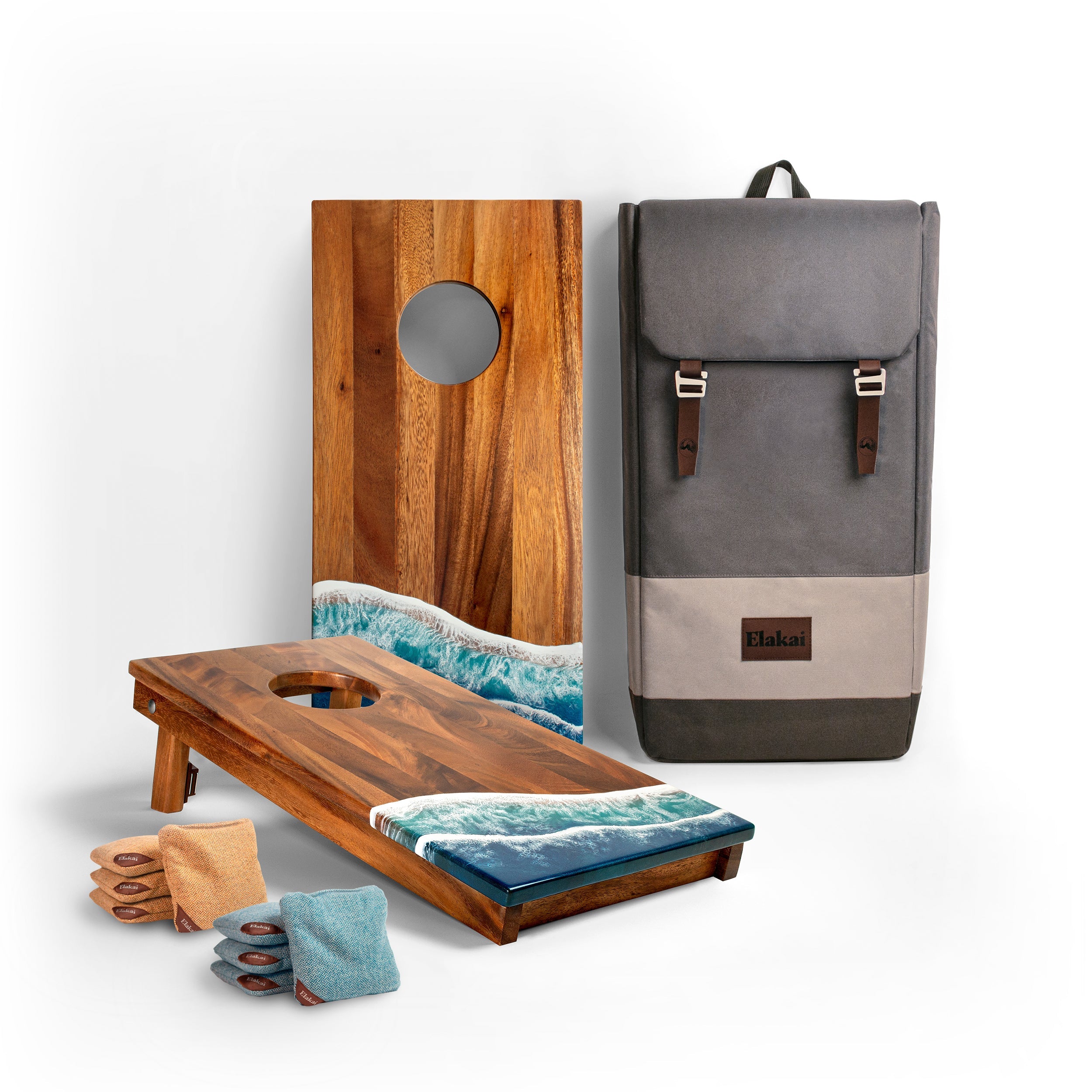1ft x 2ft Resin & Wood Travel Cornhole Set | Beach Wave | Elakai