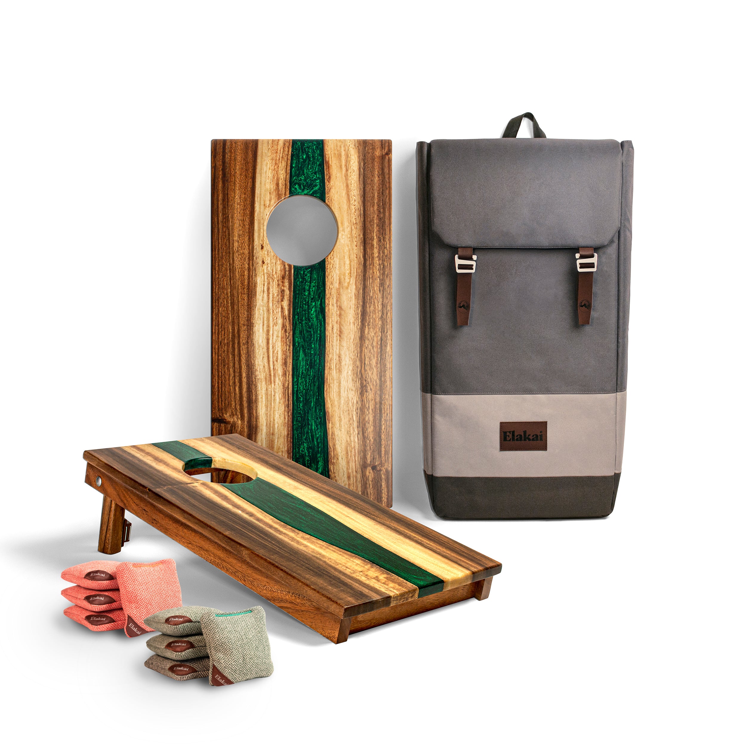 1ft x 2ft One of a Kind Green Pearl Epoxy Resin Wood Compact Travel Cornhole Board Set
