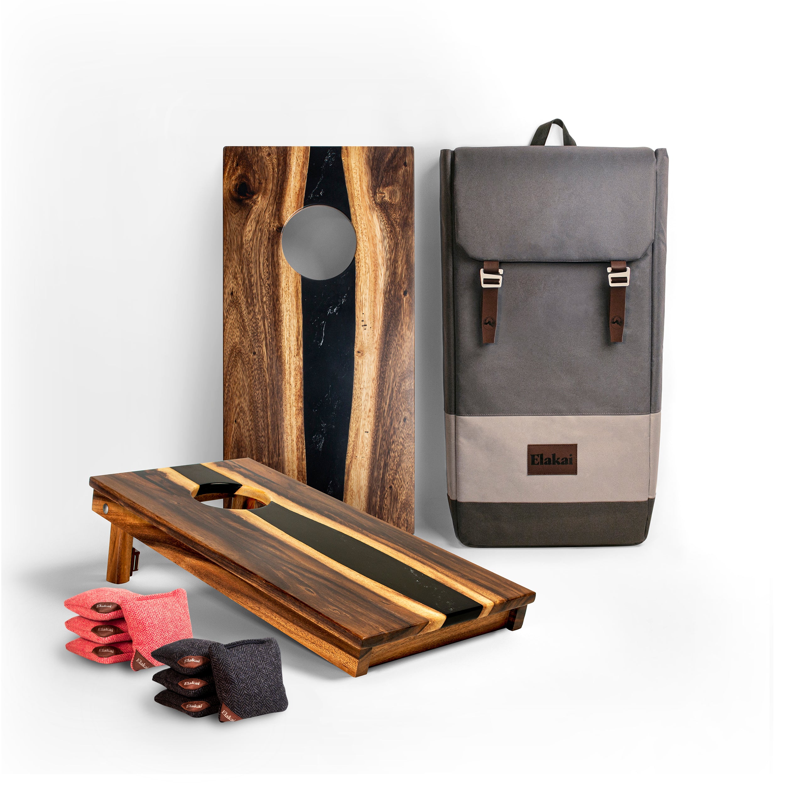 1ft x 2ft One of a Kind Black Epoxy Resin Wood Compact Travel Cornhole Board Set