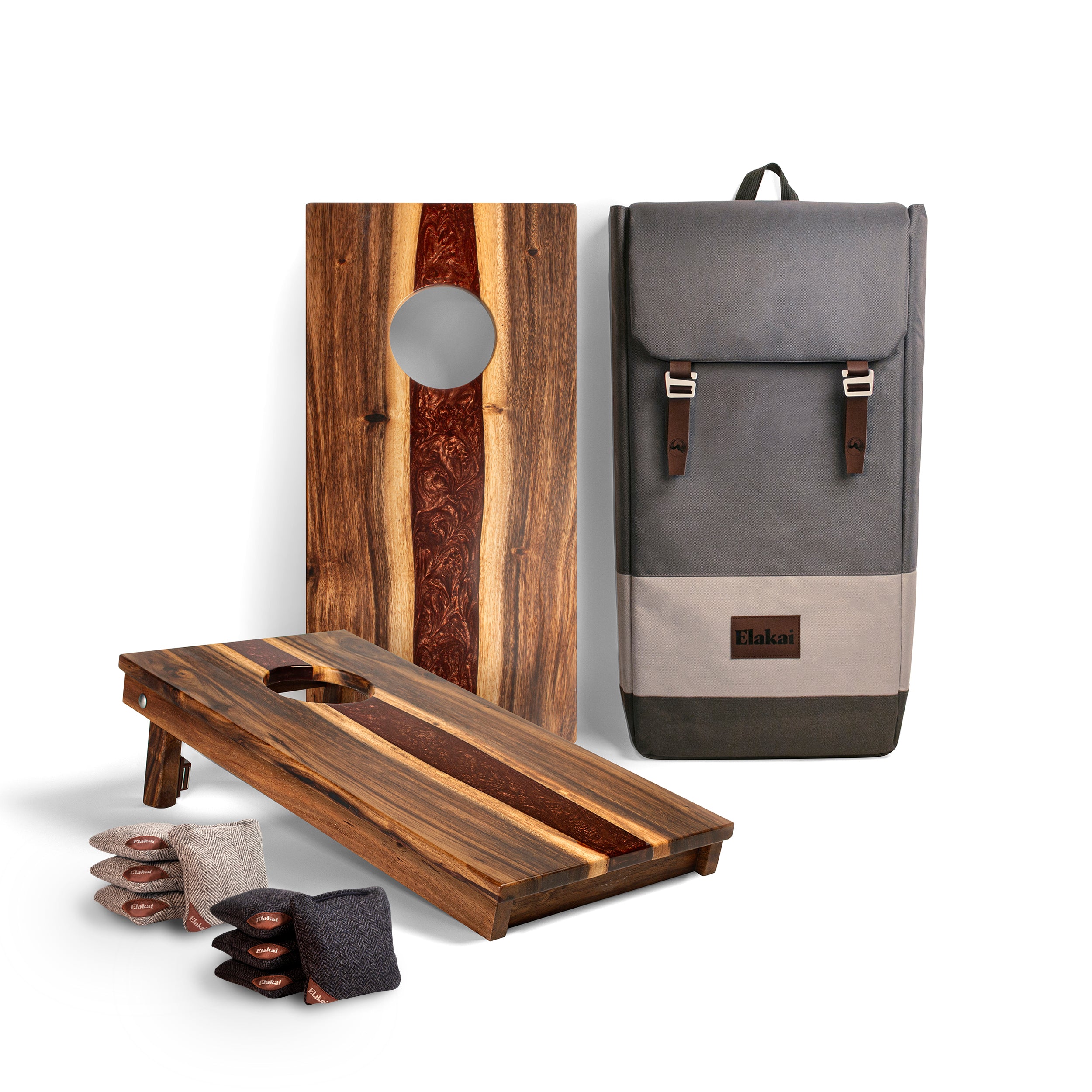 1ft x 2ft One of a Kind Bronze Pearl Epoxy Resin Wood Compact Travel Cornhole Board Set