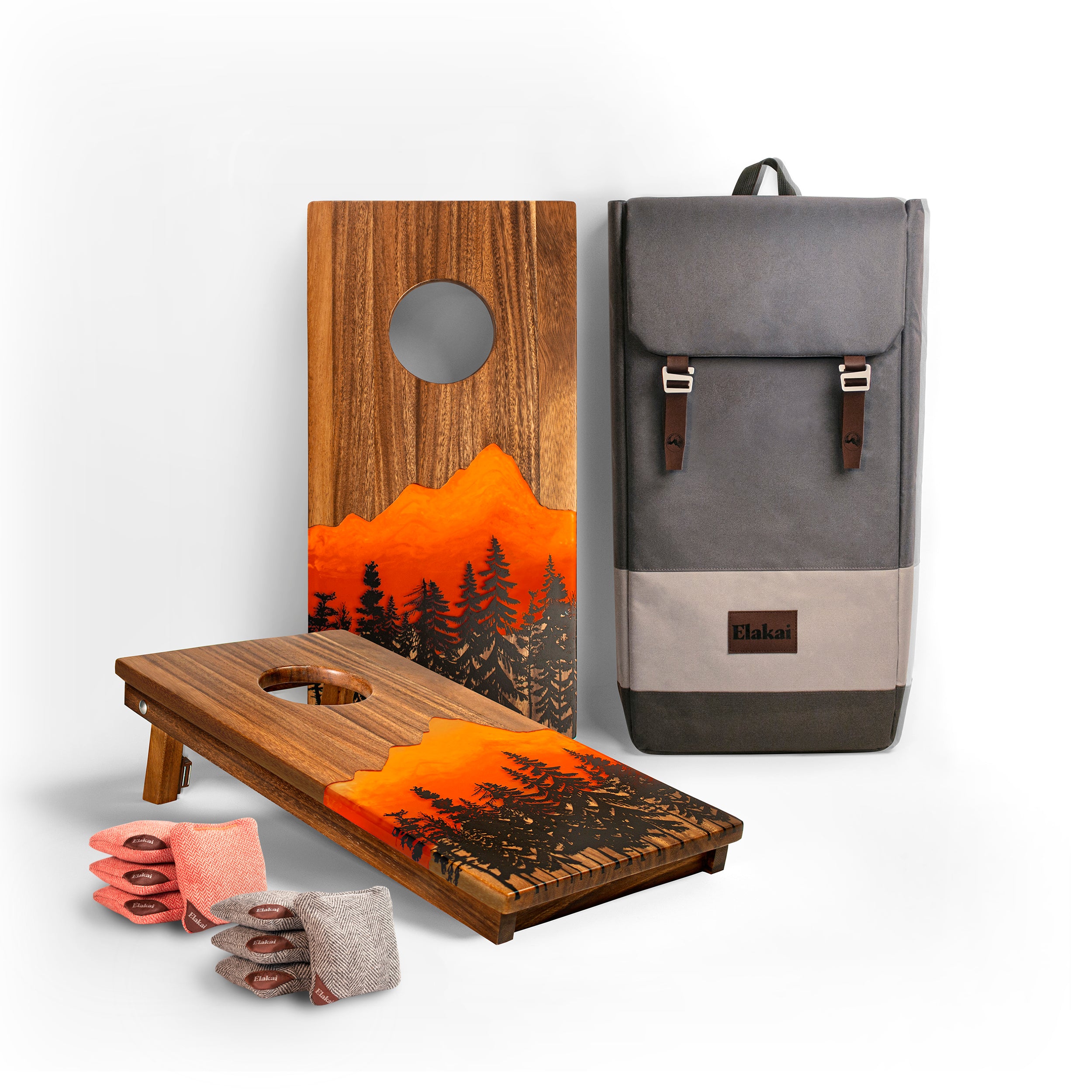 1ft x 2ft Orange Sunset Epoxy Resin Wood Compact Travel Cornhole Board Set