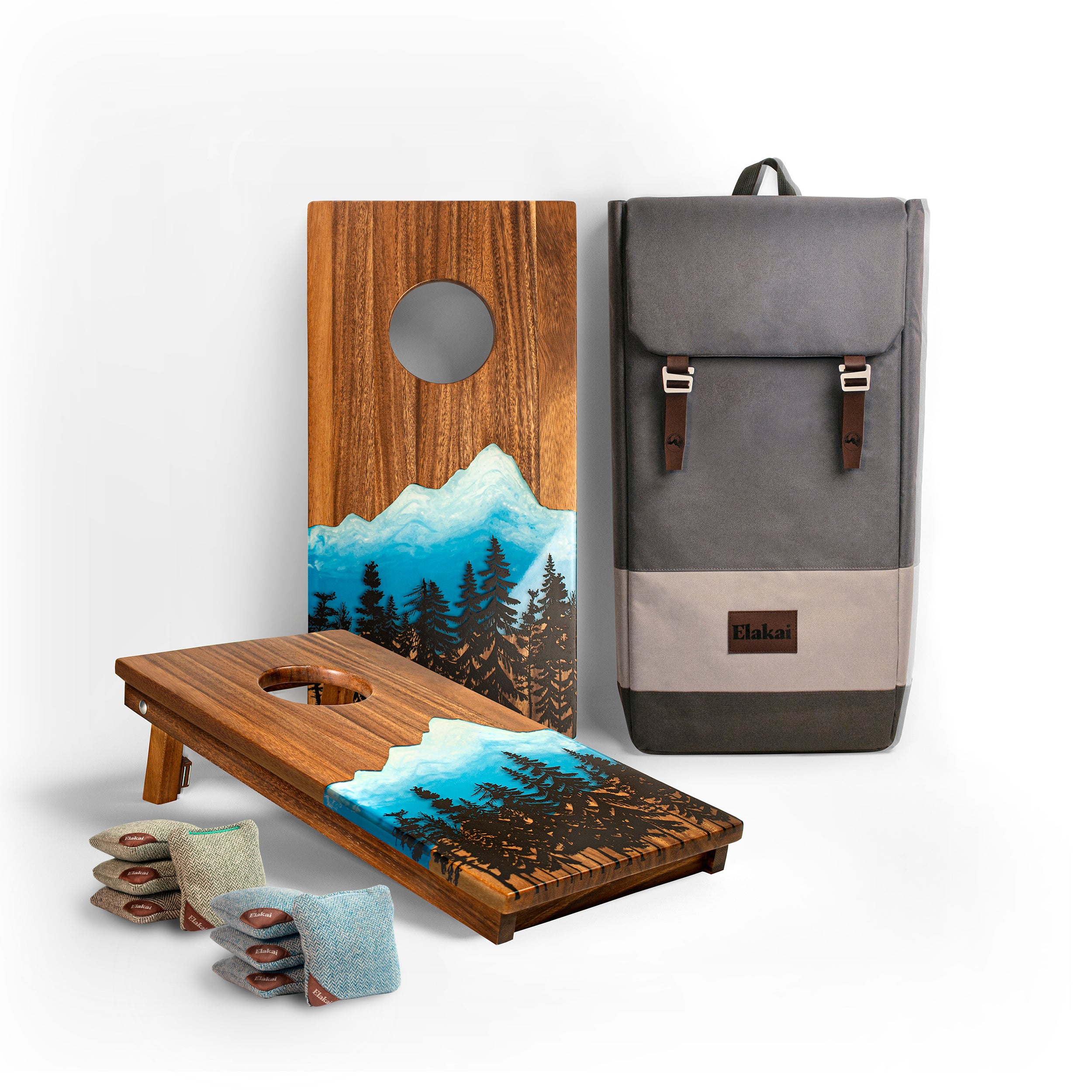 1ft x 2ft Blue Mountain Epoxy Resin Wood Compact Travel Cornhole Board Set