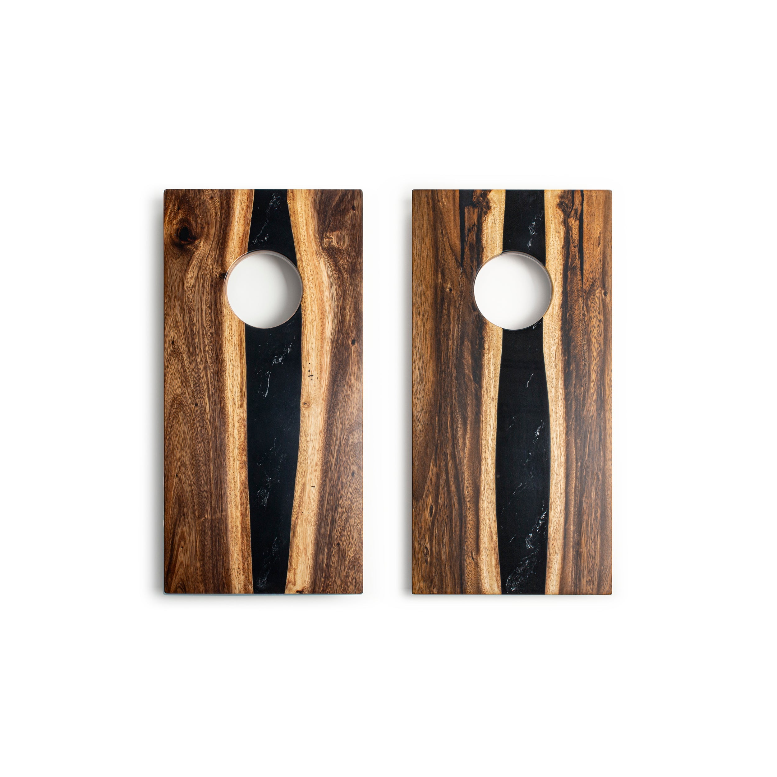 1ft x 2ft One of a Kind Black Epoxy Resin Wood Compact Travel Cornhole Board Set