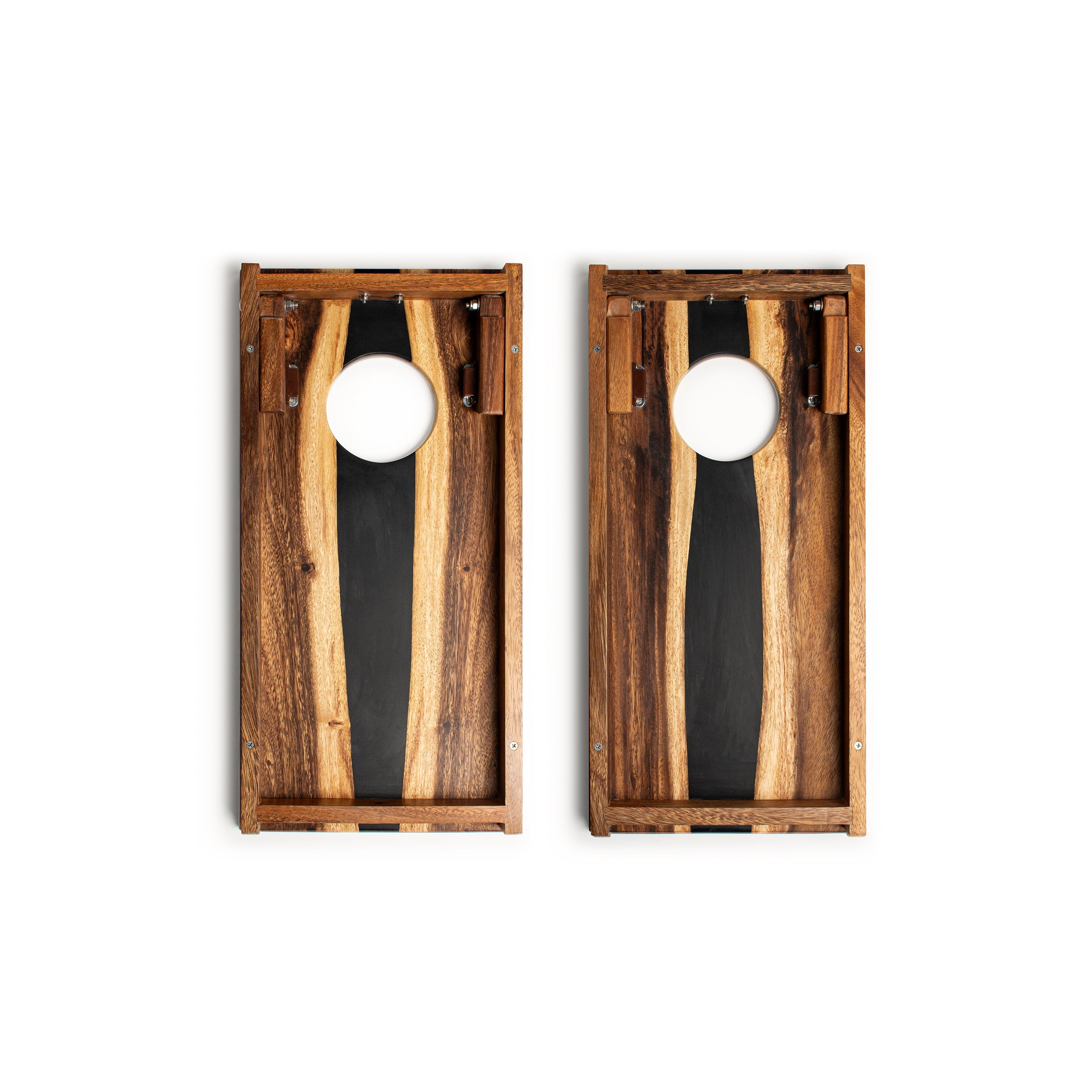1ft x 2ft One of a Kind Black Epoxy Resin Wood Compact Travel Cornhole Board Set