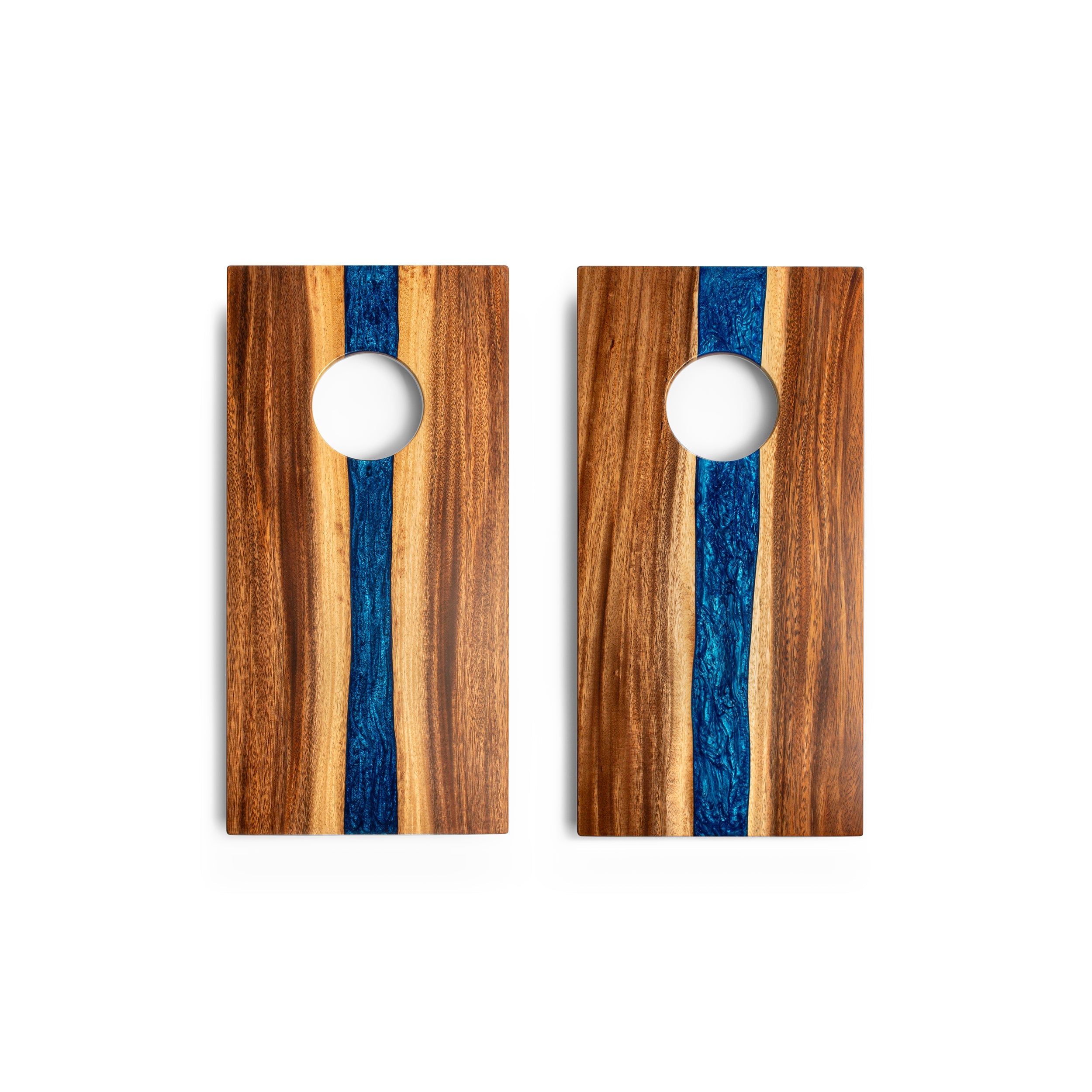 1ft x 2ft One of a Kind Blue Pearl Epoxy Resin Wood Compact Travel Cornhole Board Set