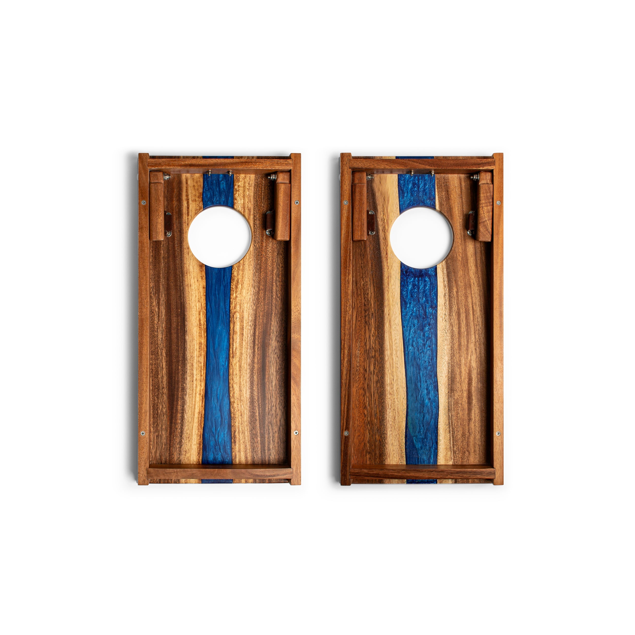 1ft x 2ft One of a Kind Blue Pearl Epoxy Resin Wood Compact Travel Cornhole Board Set