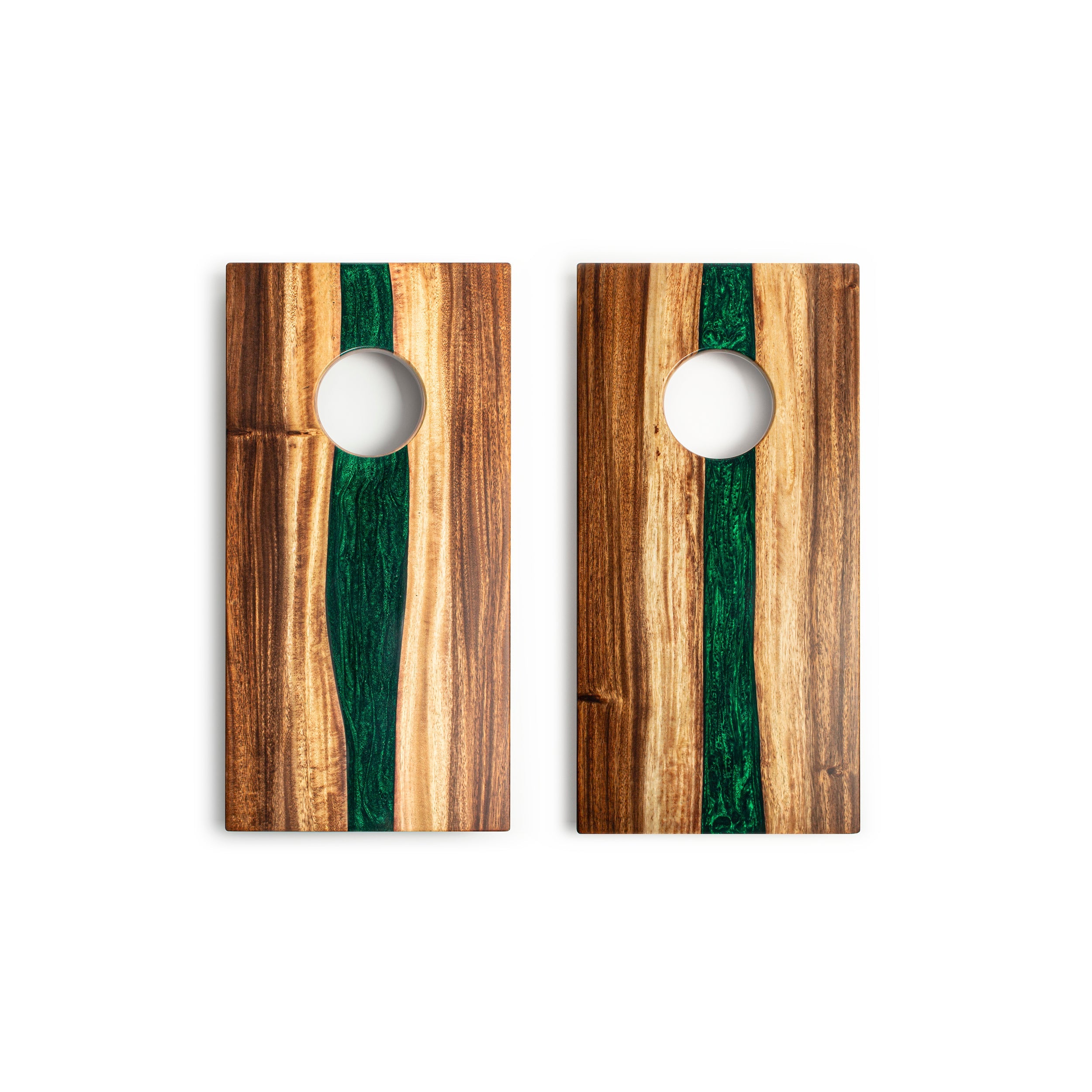 1ft x 2ft One of a Kind Green Pearl Epoxy Resin Wood Compact Travel Cornhole Board Set