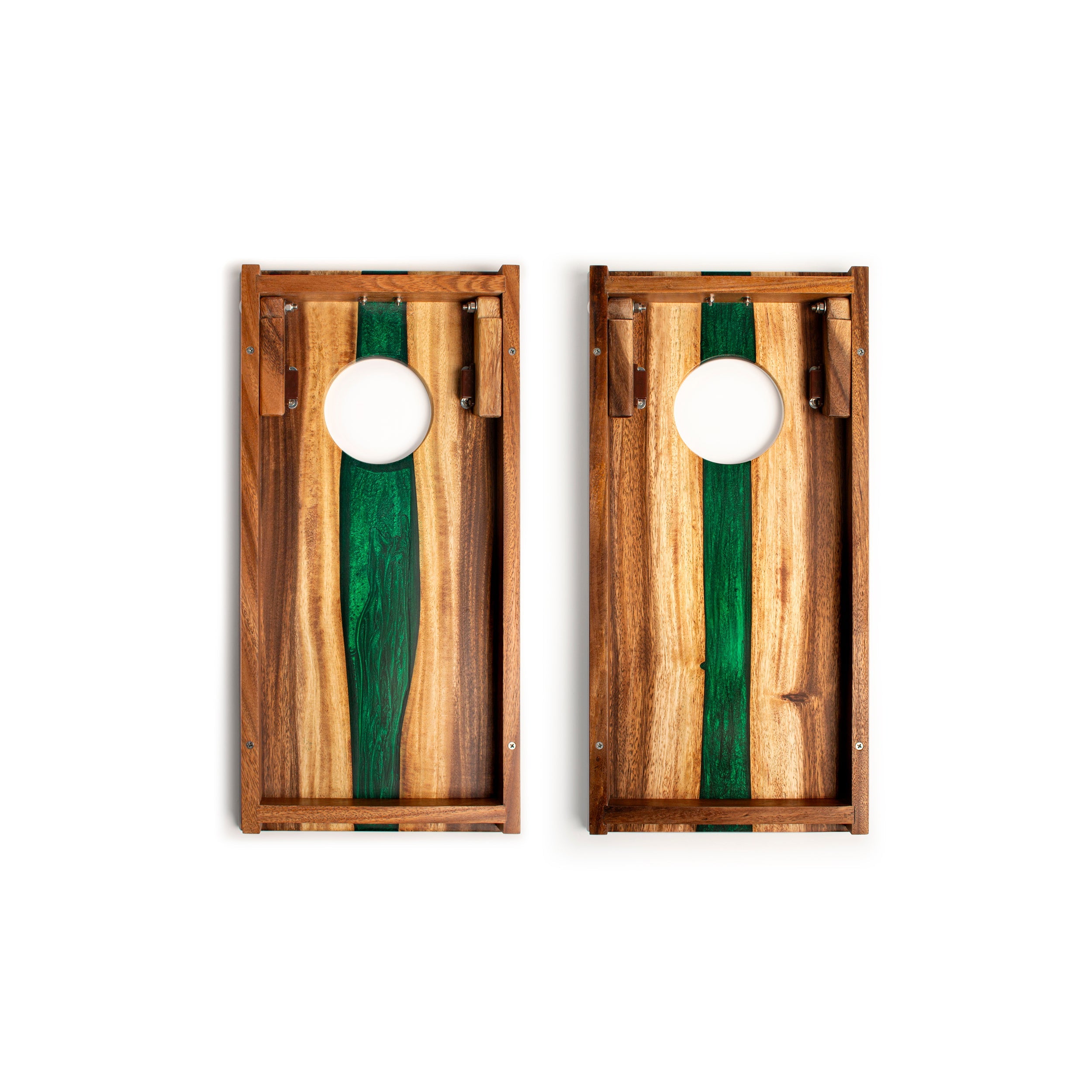 1ft x 2ft One of a Kind Green Pearl Epoxy Resin Wood Compact Travel Cornhole Board Set