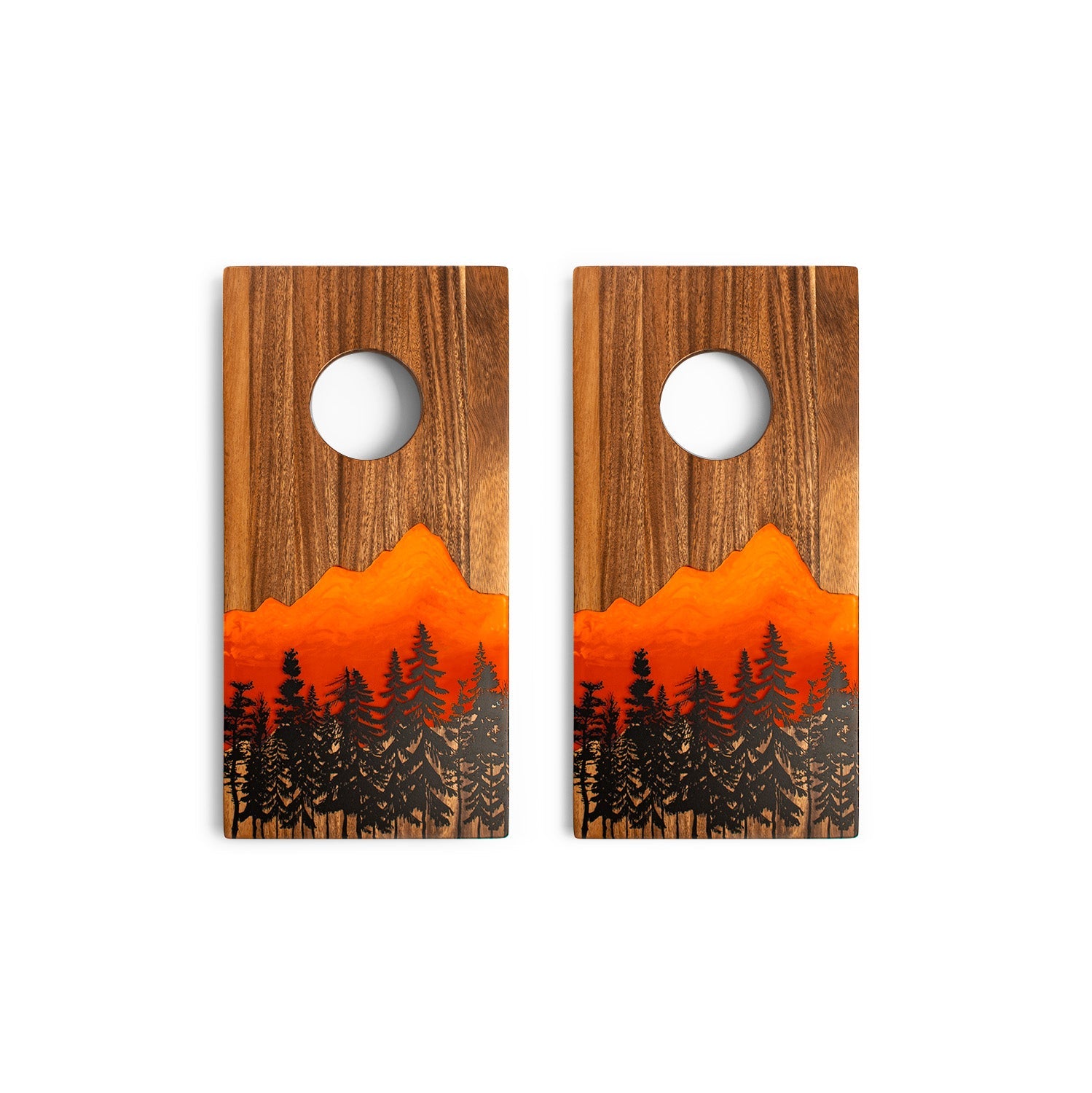 1ft x 2ft Orange Sunset Epoxy Resin Wood Compact Travel Cornhole Board Set