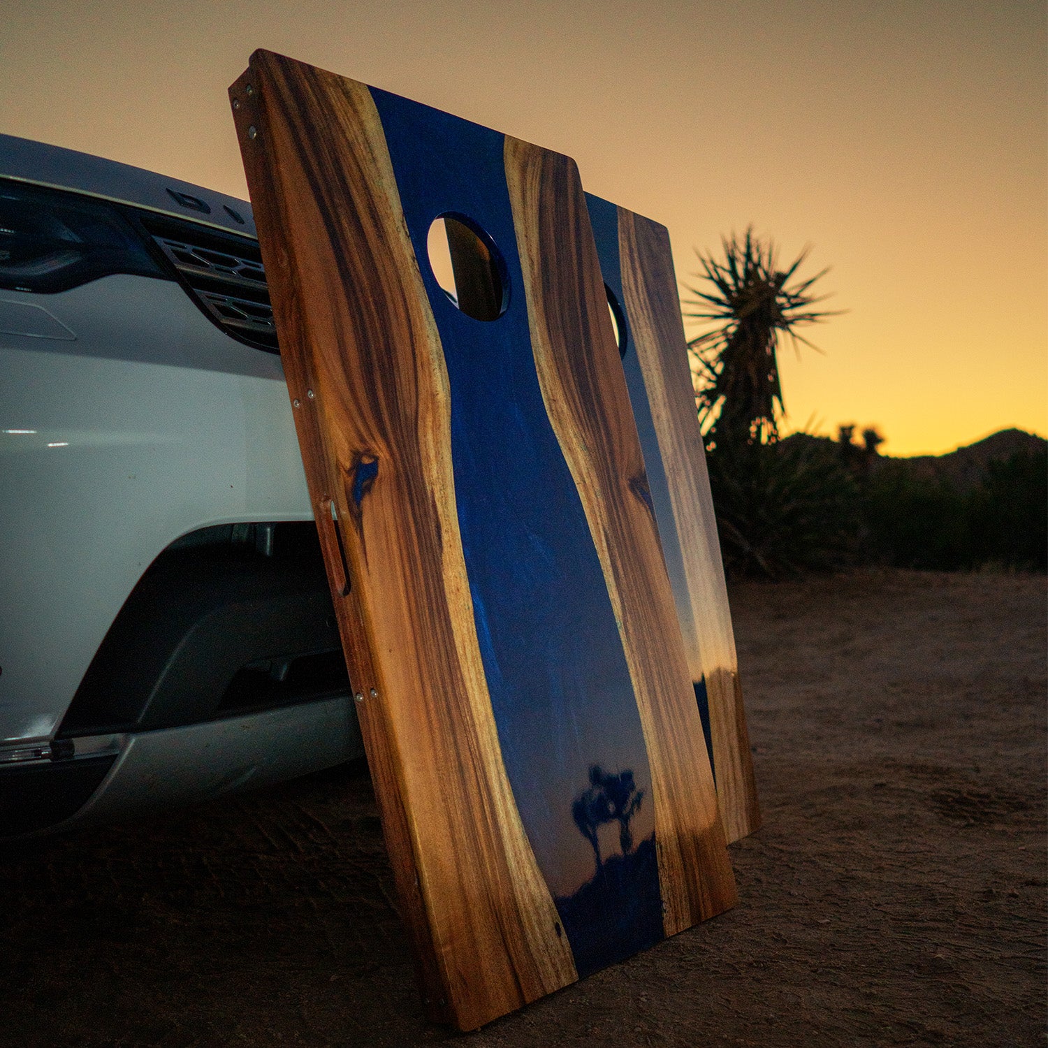 2x4 One of a Kind Blue Pearl Epoxy Resin Live-Edge Wood Cornhole Boards