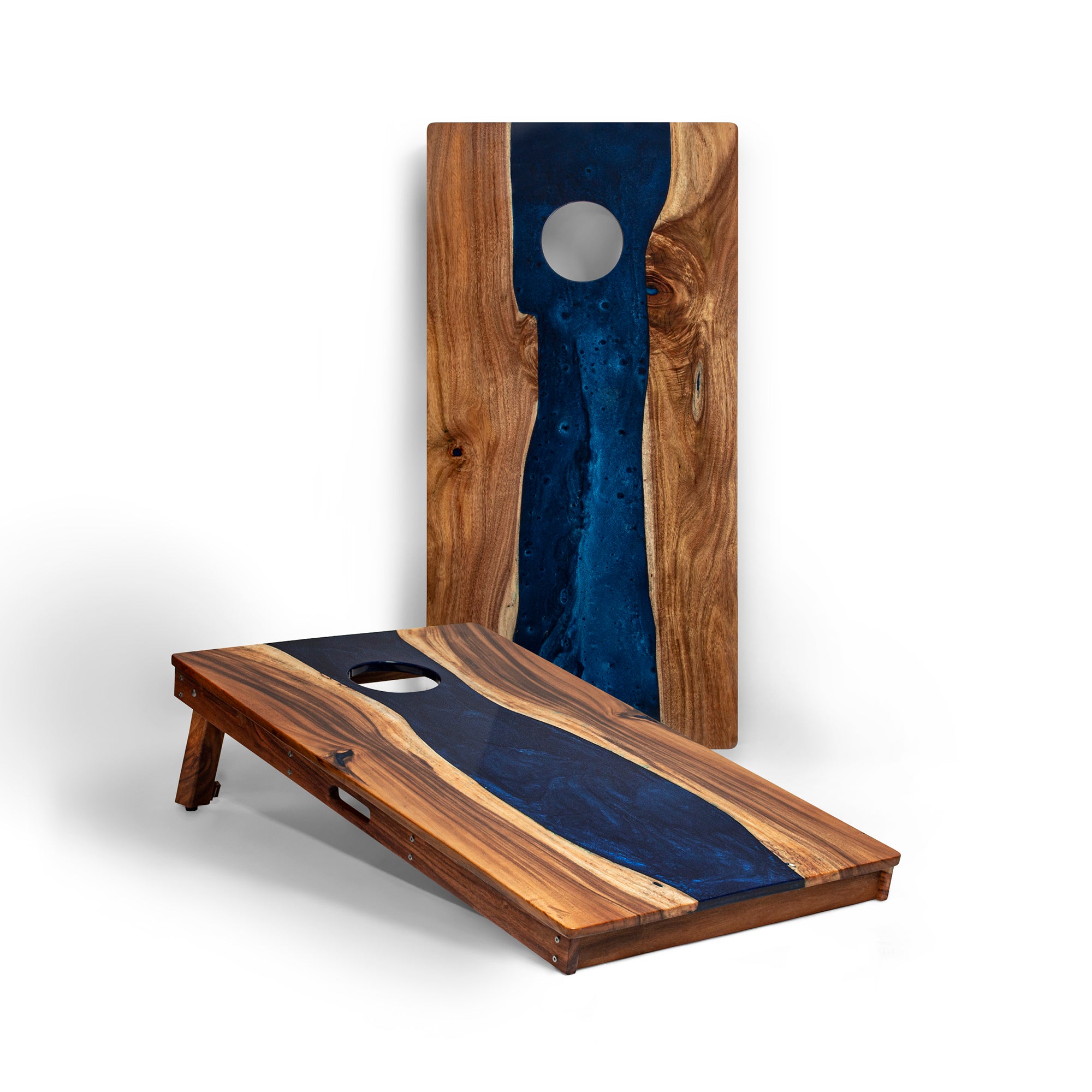 2x4 One of a Kind Blue Pearl Epoxy Resin Live-Edge Wood Cornhole Boards