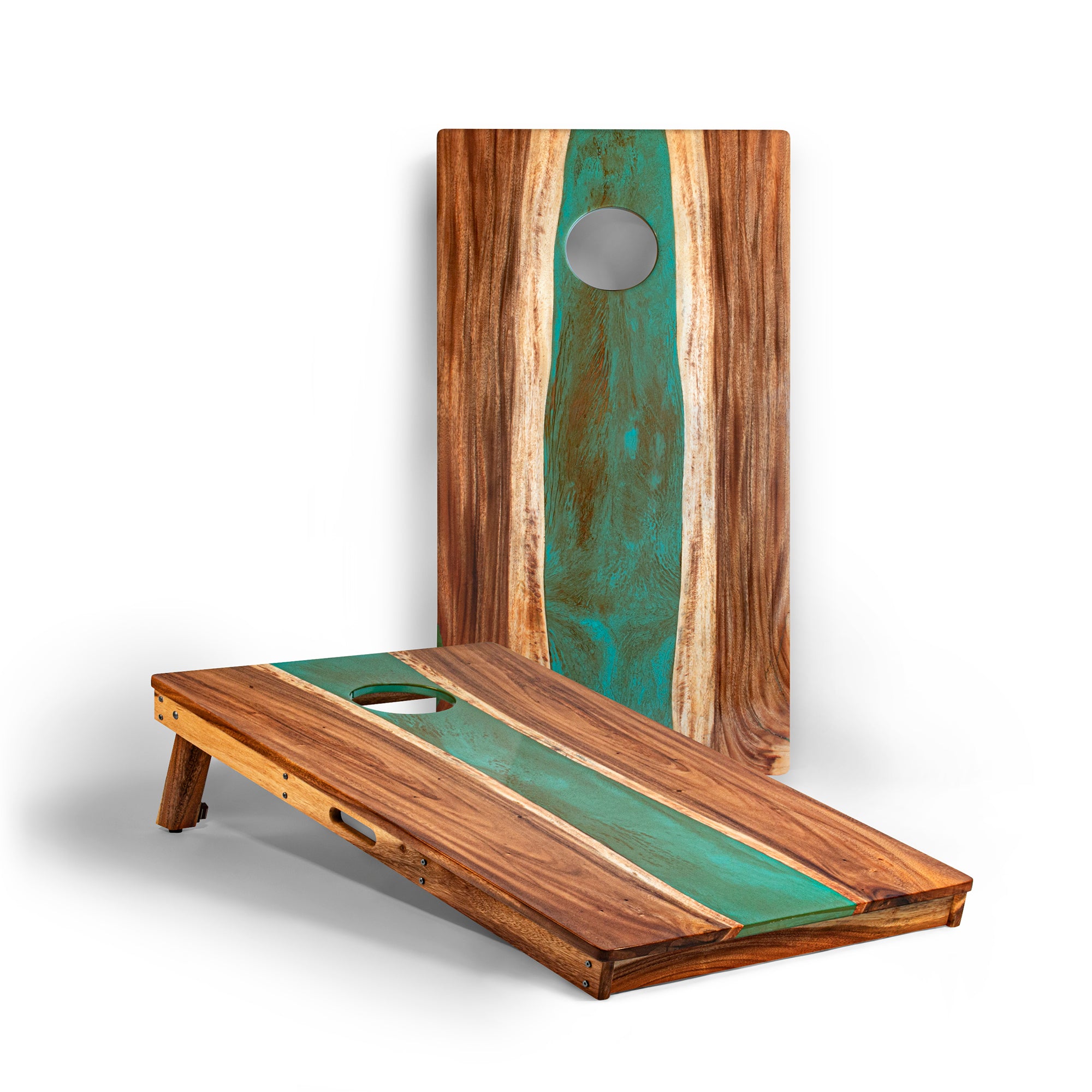 2x4 One of a Kind Teal and Orange Pearl Epoxy Resin Live-Edge Wood Cornhole Boards