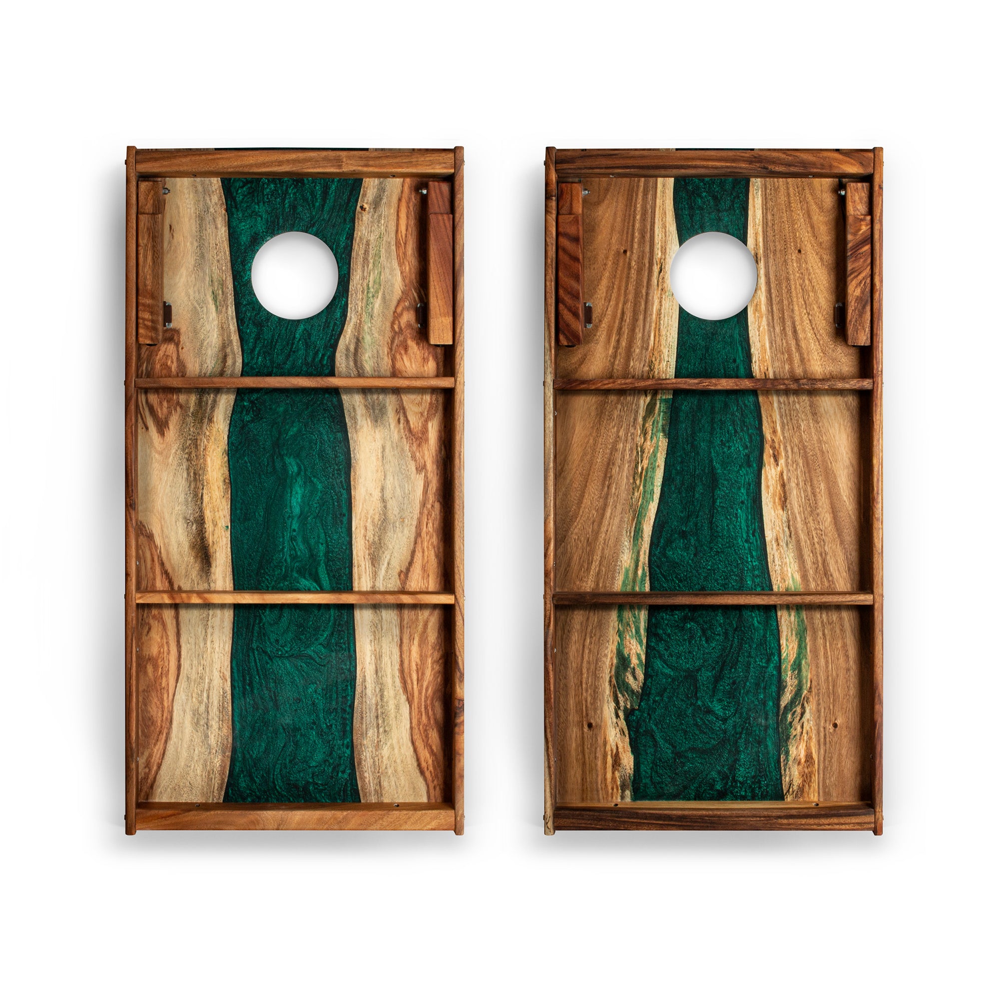 2x4 One of a Kind Green Pearl Epoxy Resin Live-Edge Wood Cornhole Boards