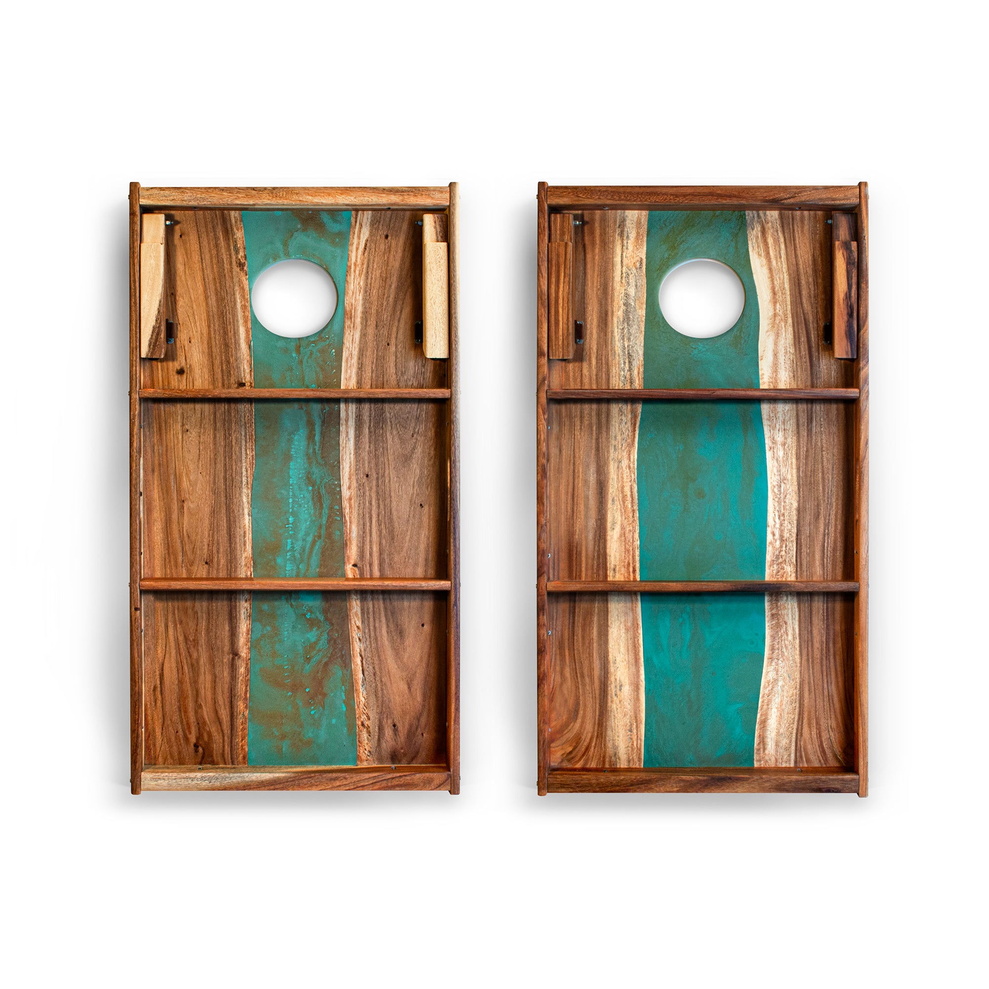 2x4 One of a Kind Teal and Orange Pearl Epoxy Resin Live-Edge Wood Cornhole Boards