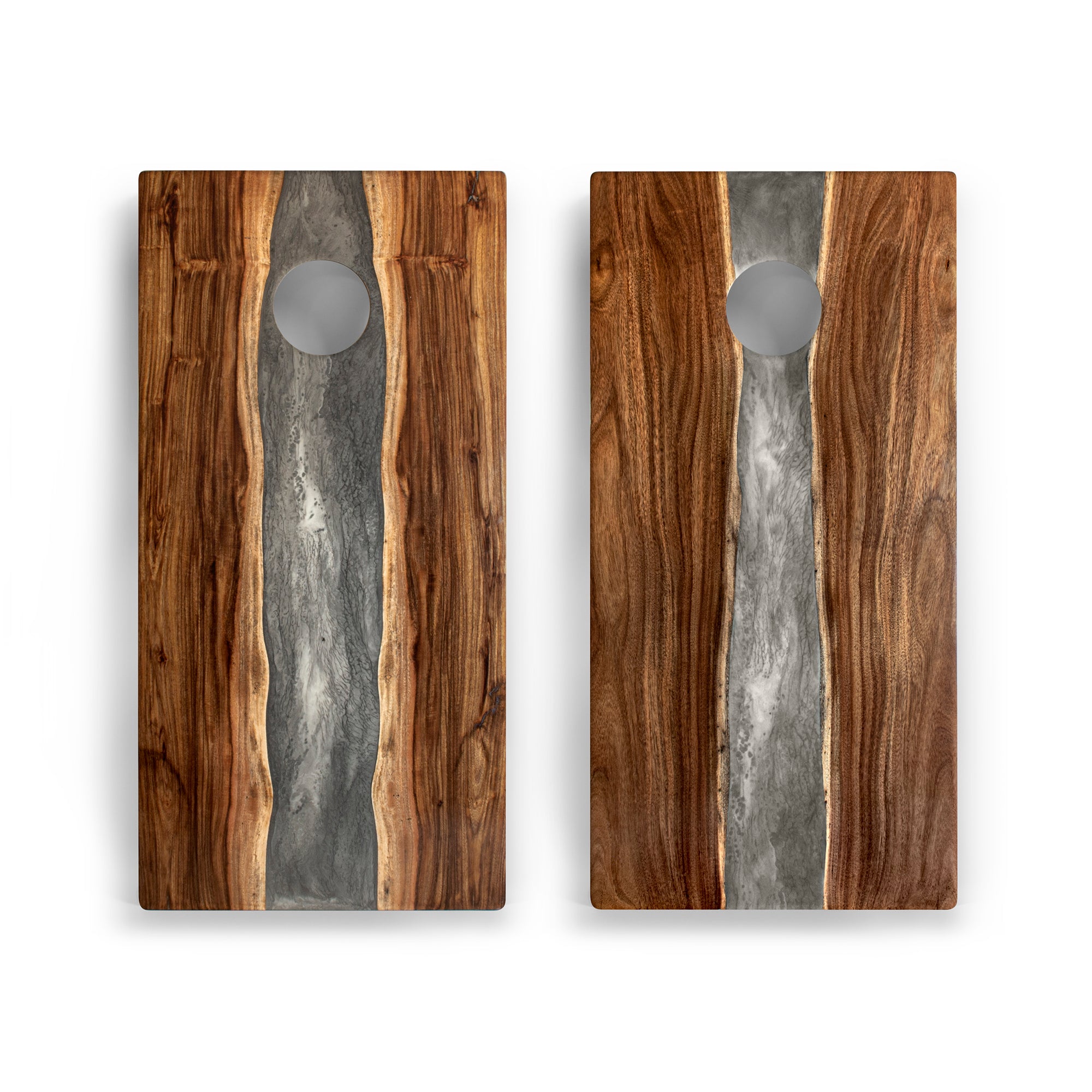 2x4 One of a Kind Gray Stone Epoxy Resin Live-Edge Wood Cornhole Boards