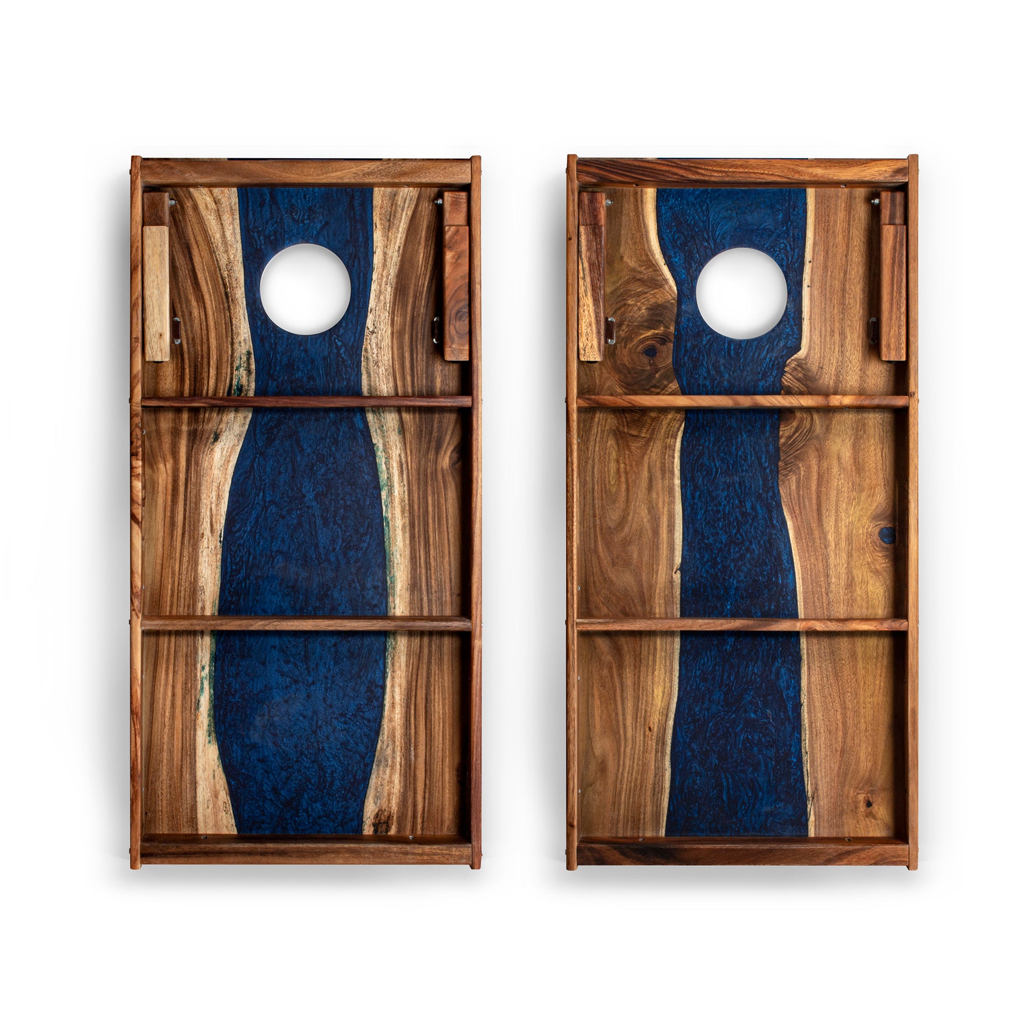 2x4 One of a Kind Blue Pearl Epoxy Resin Live-Edge Wood Cornhole Boards