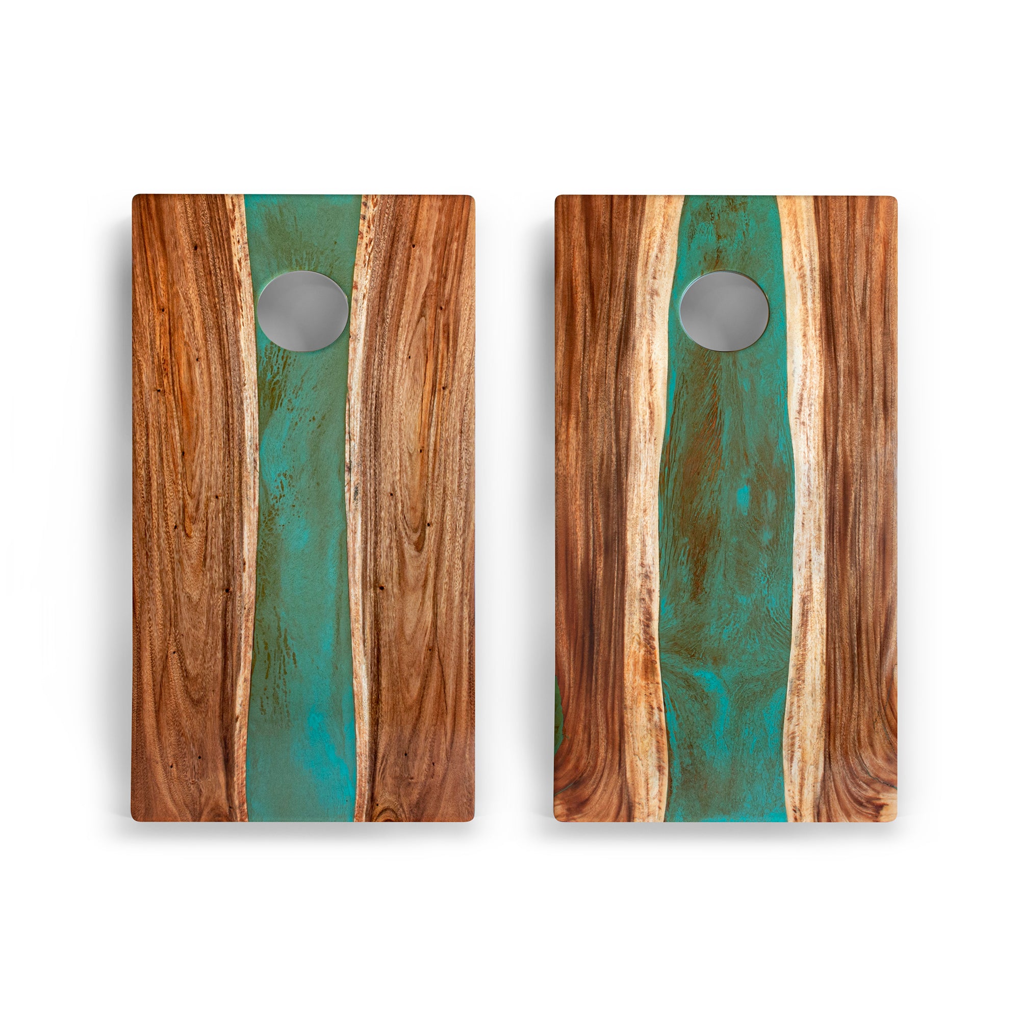 2x4 One of a Kind Teal and Orange Pearl Epoxy Resin Live-Edge Wood Cornhole Boards