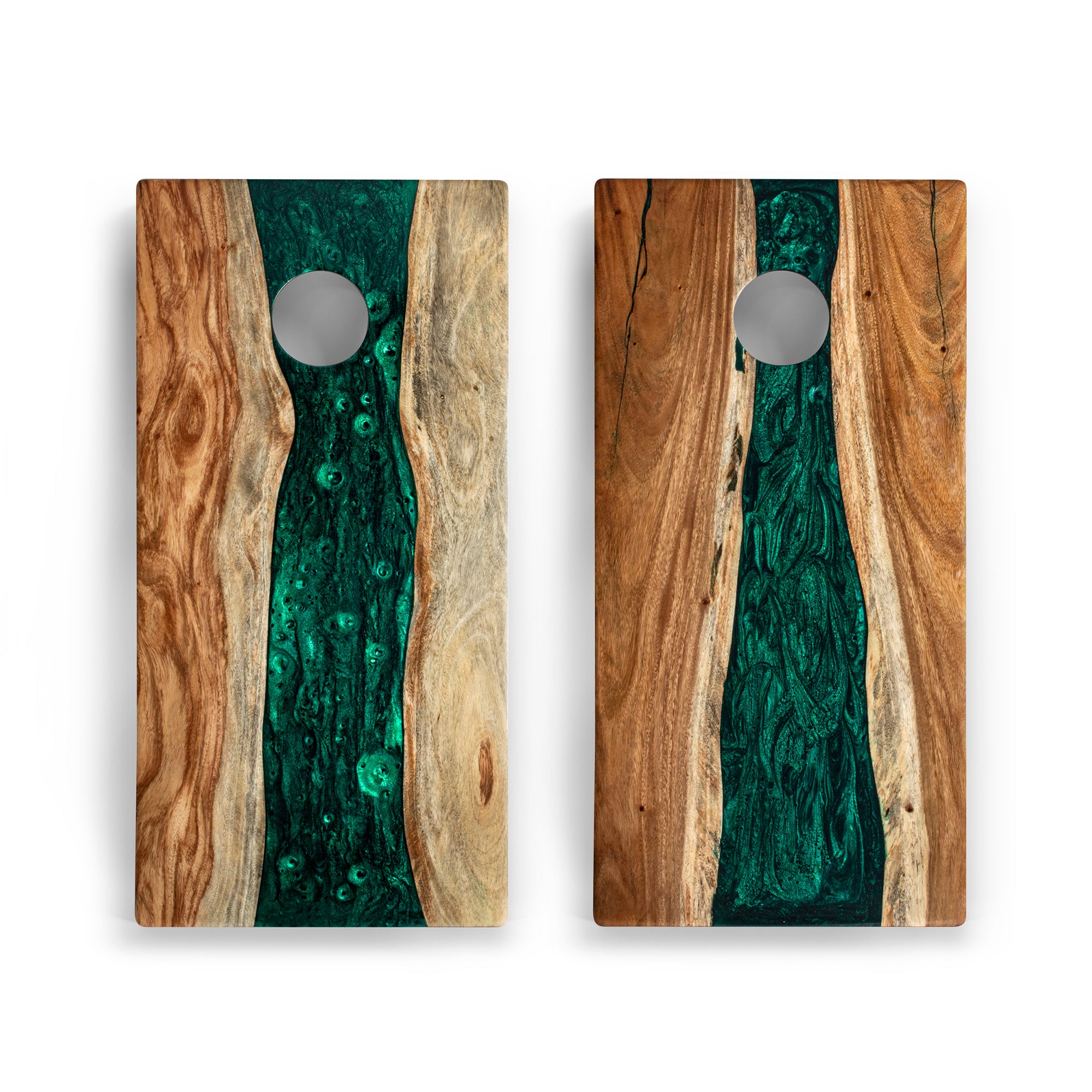 2x4 One of a Kind Green Pearl Epoxy Resin Live-Edge Wood Cornhole Boards