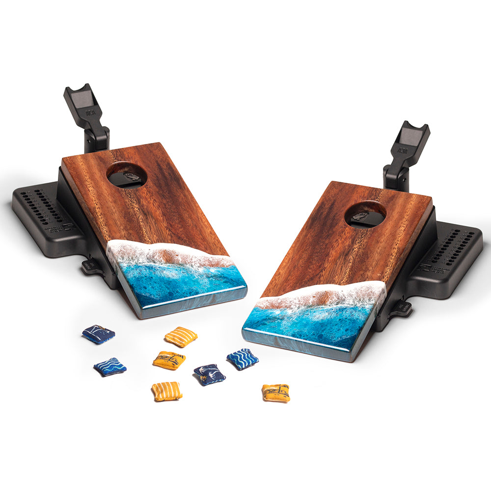 The Beach Epoxy Resin Double Chuck ART Mini Tabletop Cornhole Game