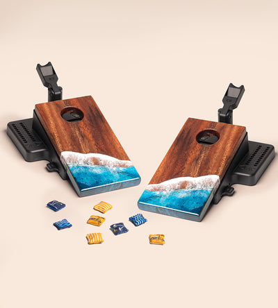 The Beach Epoxy Resin Double Chuck ART Mini Tabletop Cornhole Game