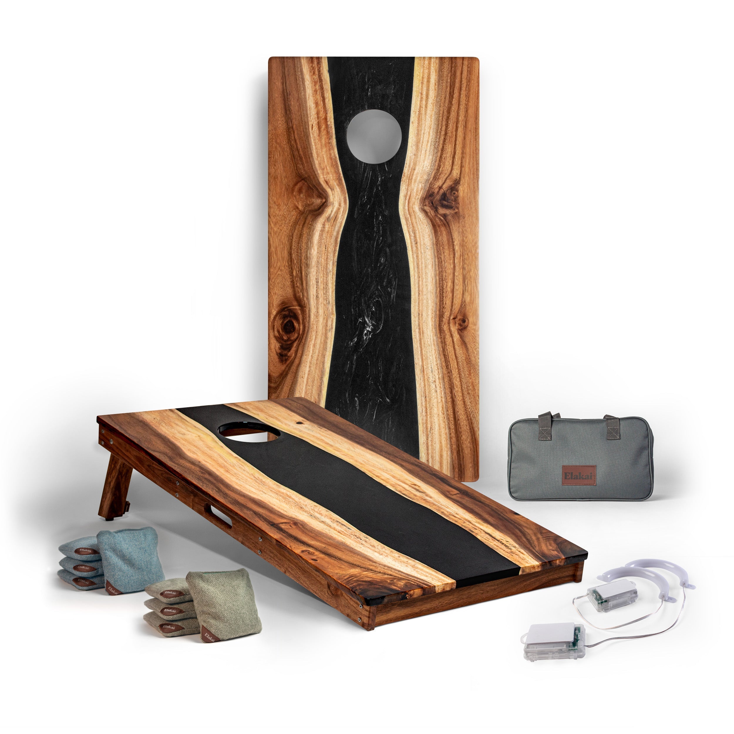 Live Edge Resin Black | Artisan Curated Cornhole Set -  | Elakai Outdoor