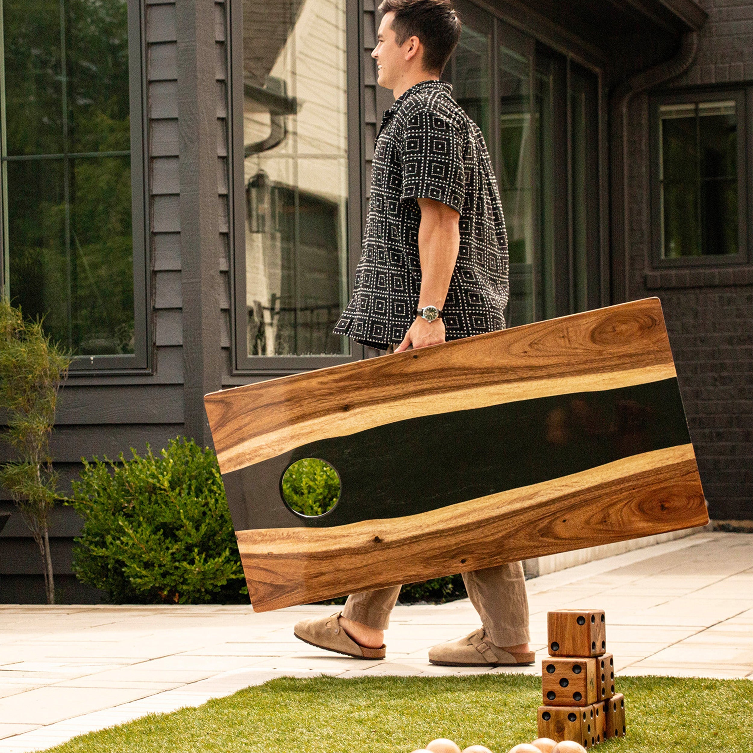 Live Edge Resin Black | Artisan Curated Cornhole Set -  | Elakai Outdoor