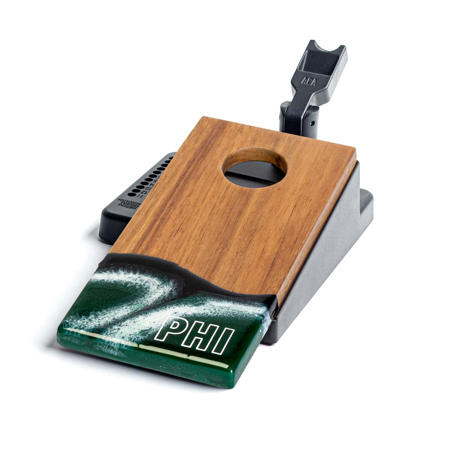 Single Philadelphia Gameday mini double chuck tabletop cornhole board by Elakai showing wood surface, green and black resin game day design, scoring holes, and spring-loaded launch flipper #color_philadelphia