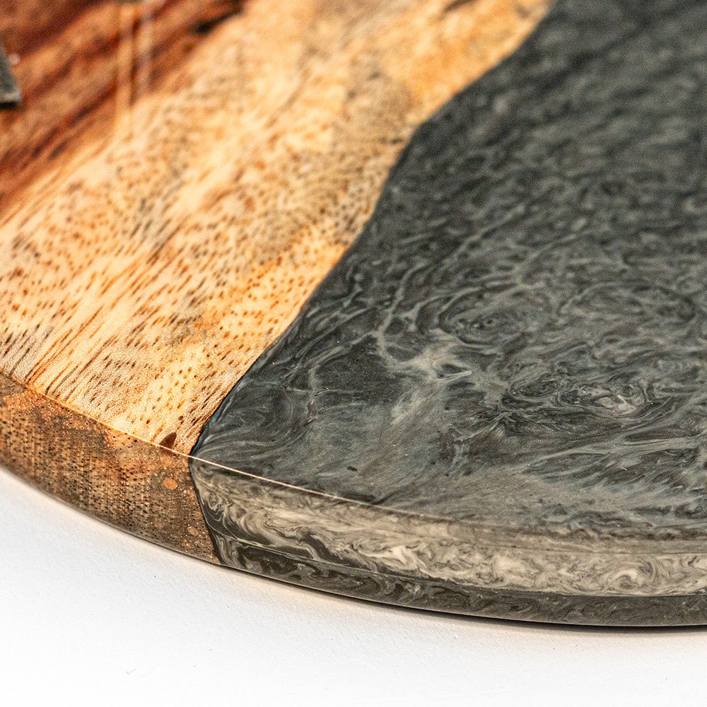 One of a Kind Gray Stone Epoxy Resin Live - Edge Wood Hook and Ring Toss Game - EGHRCRLE-10 | Elakai Outdoor