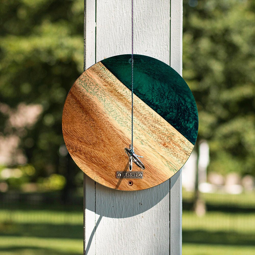 One of a Kind Green Pearl Epoxy Resin Live - Edge Wood Hook and Ring Toss Game - EGHRCRLE-01 | Elakai Outdoor