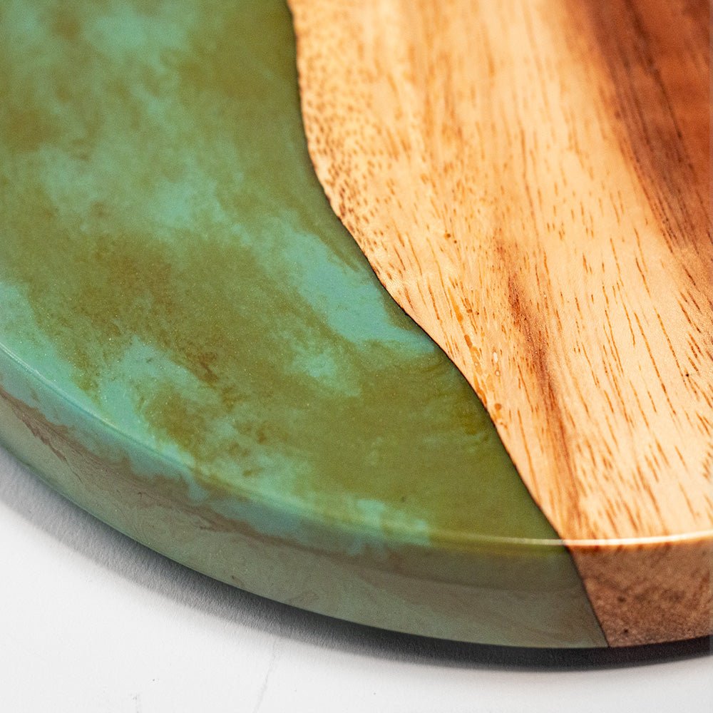 One of a Kind Teal and Orange Pearl Epoxy Resin Live - Edge Wood Hook and Ring Toss Game - EGHRCRLE-09 | Elakai Outdoor