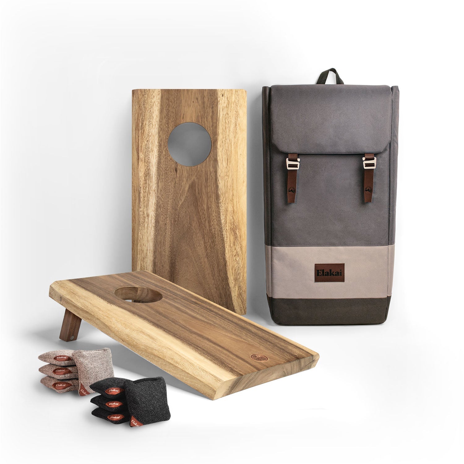 Studio Series Live Edge Acacia 1x2 Travel Cornhole Set - EGCH12SLE-01-WB | Elakai Outdoor