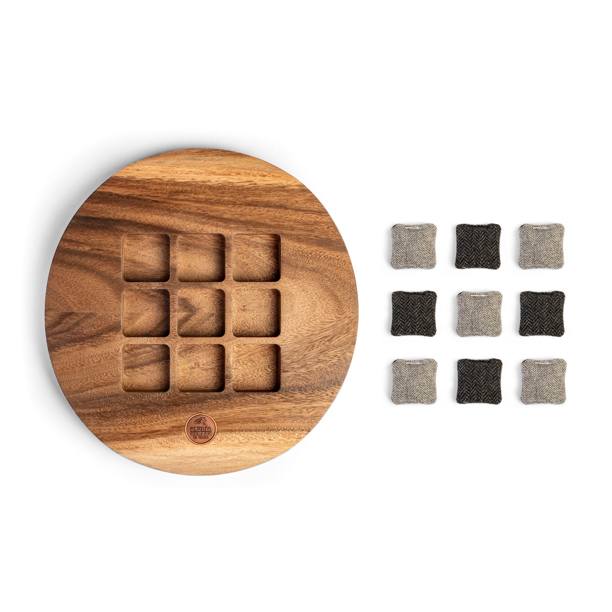 Wooden coaster set with square coasters on a white background