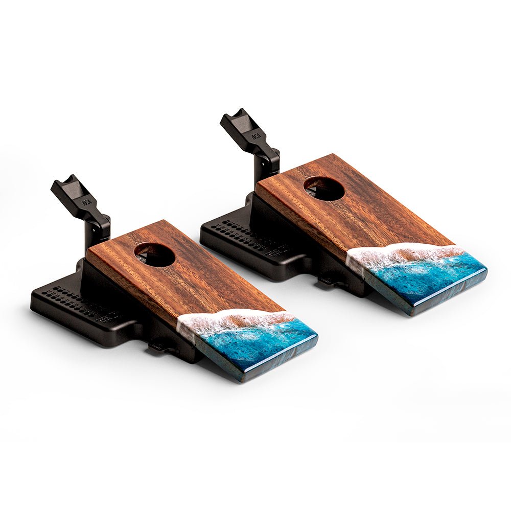 The Beach Epoxy Resin Double Chuck ART Mini Tabletop Cornhole Game